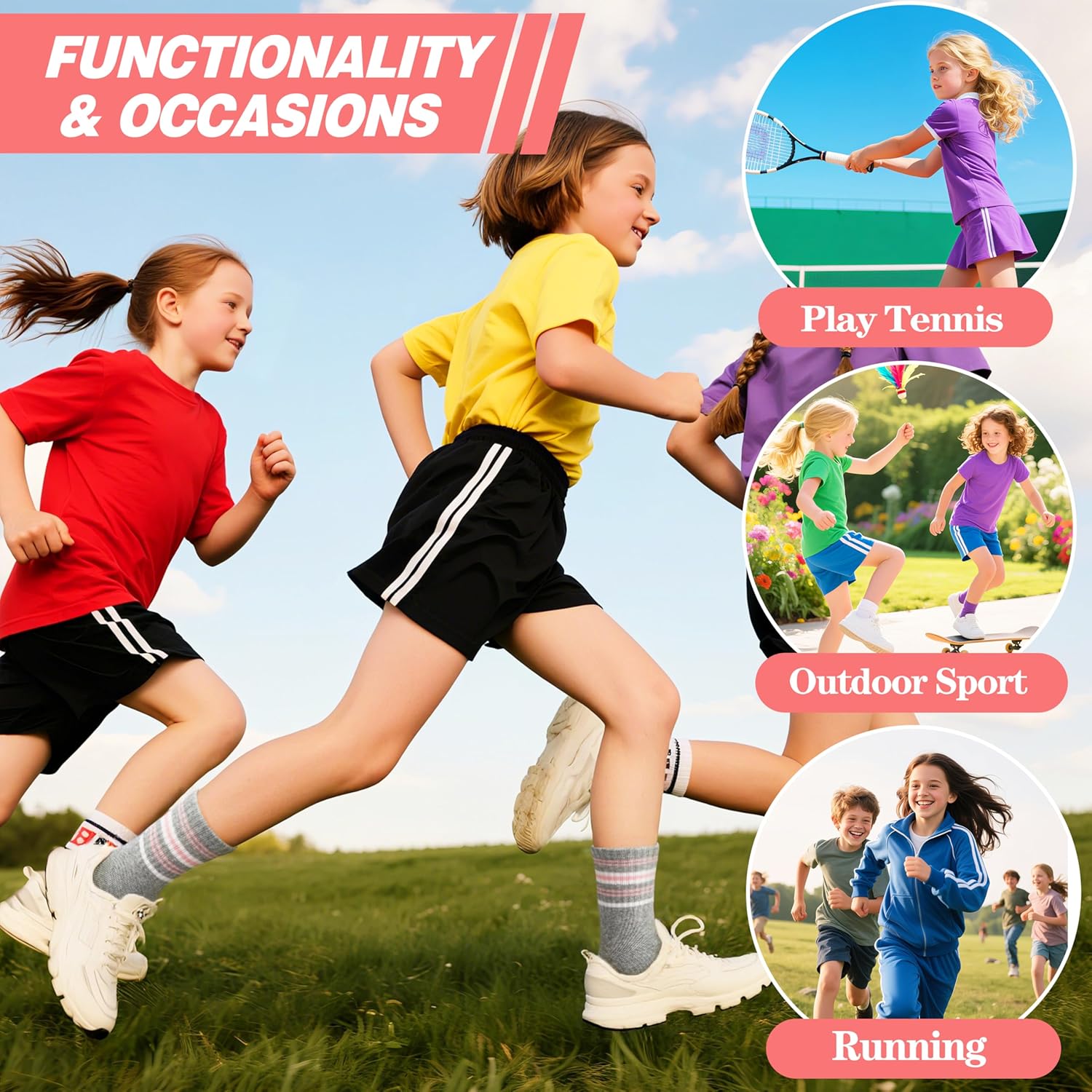 Kids Girls Athletic Sport Socks Basketball Outdoor Cotton Crew Breathable Socks 6 Pairs - Image 6