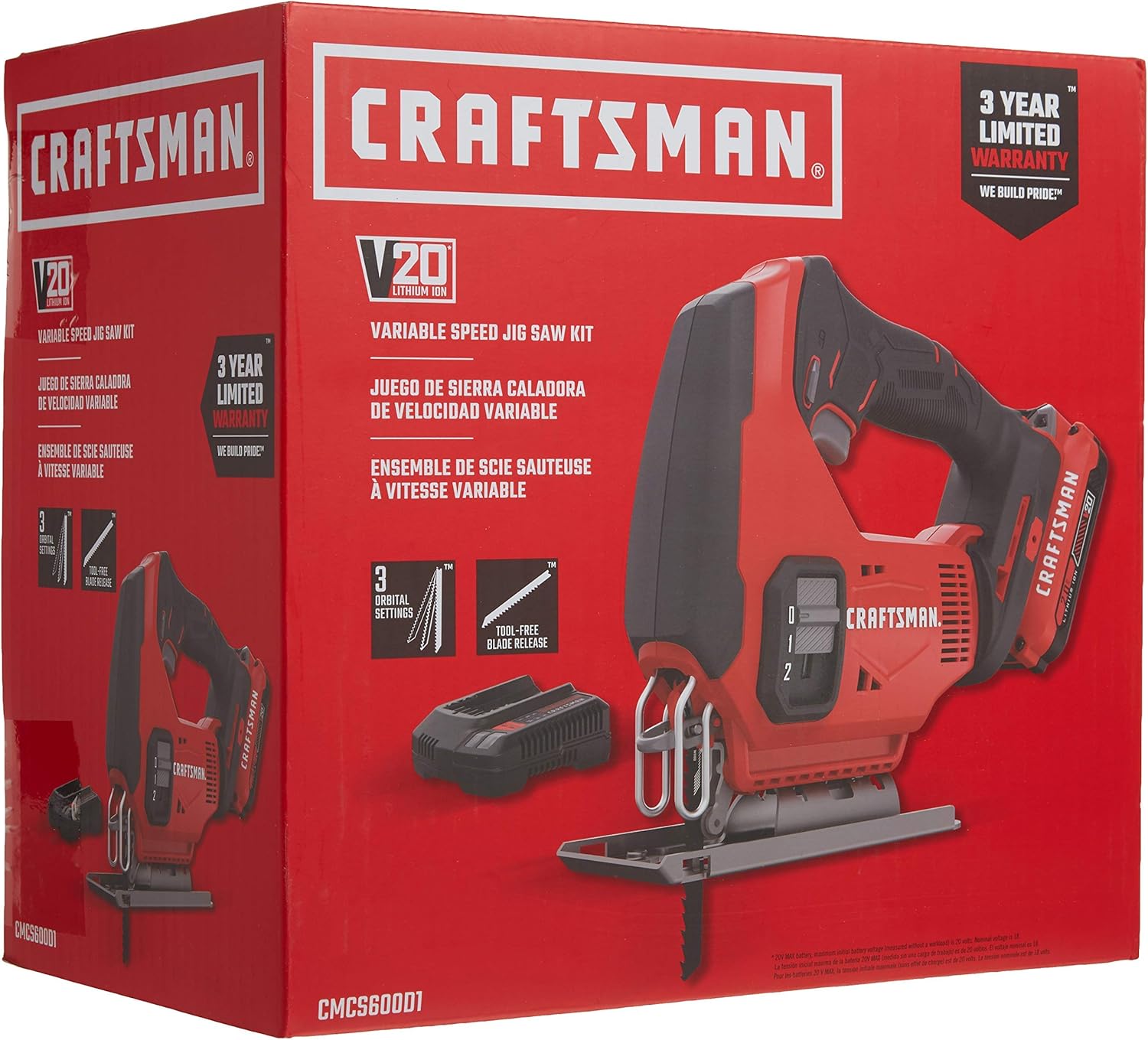 CRAFTSMAN V20* Cordless Jig Saw Kit with Jigsaw Blades, T-Shank Set, 13-Piece (CMCS600D1 & CMAJ1SET13)