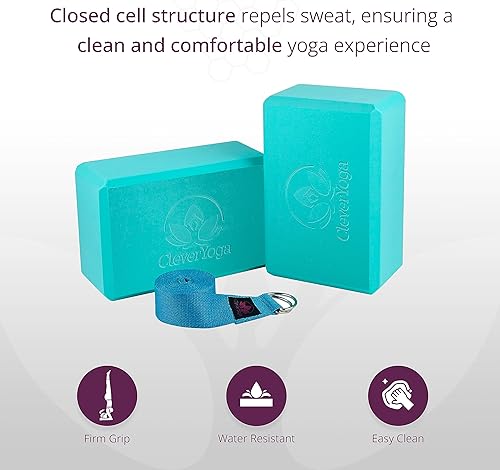 Miniatura 3 de Clever Yoga Blocks & Strap - Lighweight Foam Yoga Blocks 2 Pack with 8ft Cotton Yoga Strap Set Kit for Beginners & Pros, Accessories & Equipment for