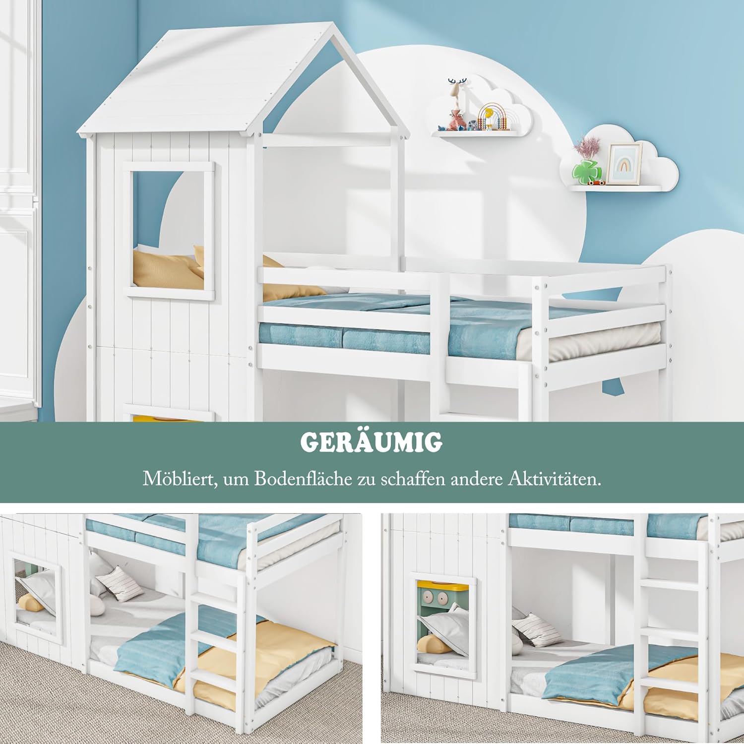 Moimhear Bunk Bed Playhouse with ladder detail