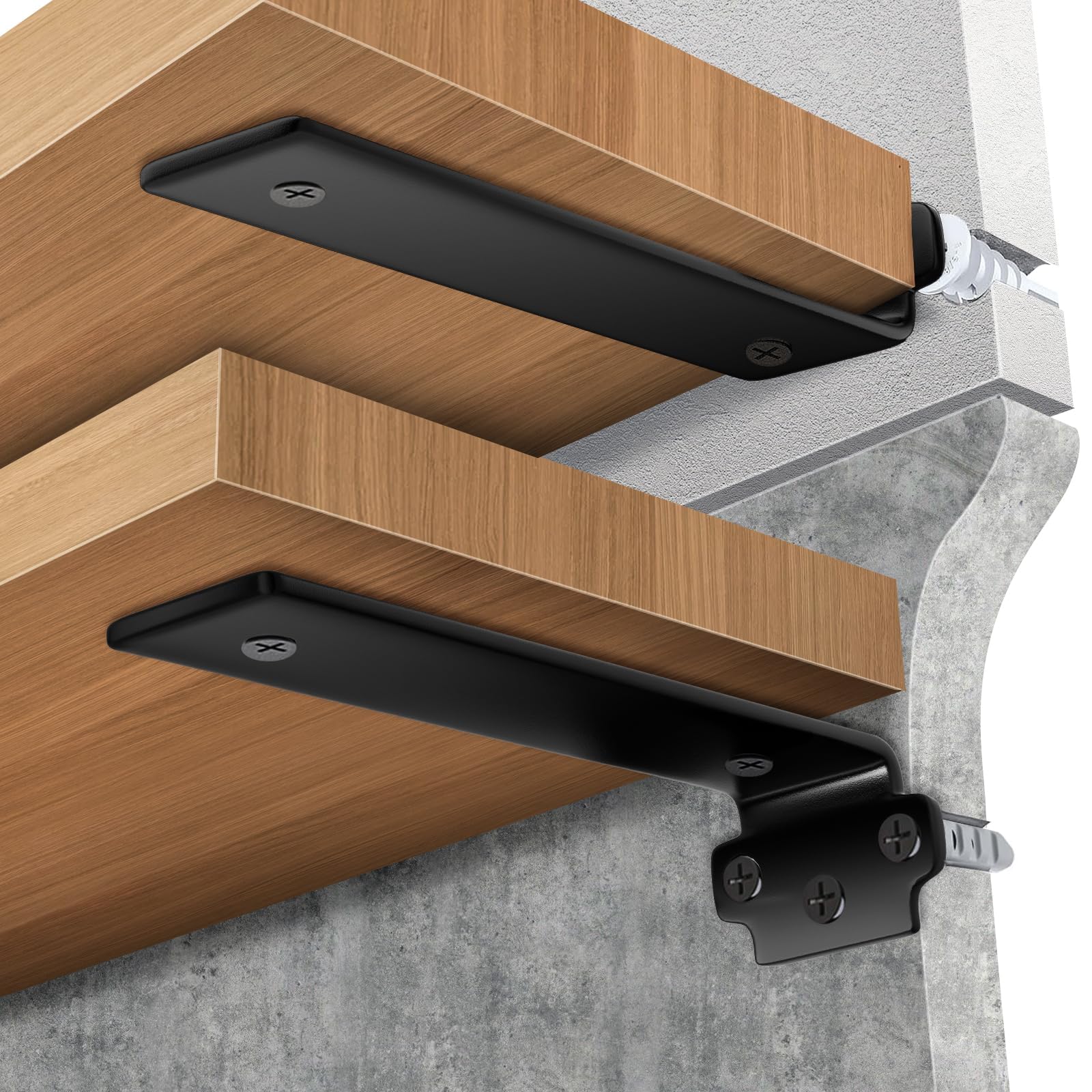 Lot de 6 Equerre Etagere Murale de 20 cm, équerre étagère Support Etagere Murale, Capacité de Charge 70KG,5 mm D'épaisseur, Equerre Charge Lourde
