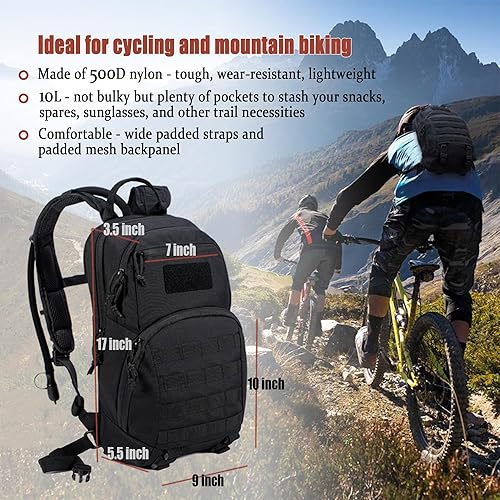 Miniatura 3 de Mochila táctica de hidratación pequeña 10L Molle Pack para senderismo al aire libre Grava Ciclismo Ciclismo de montaña con vejiga 2.5L