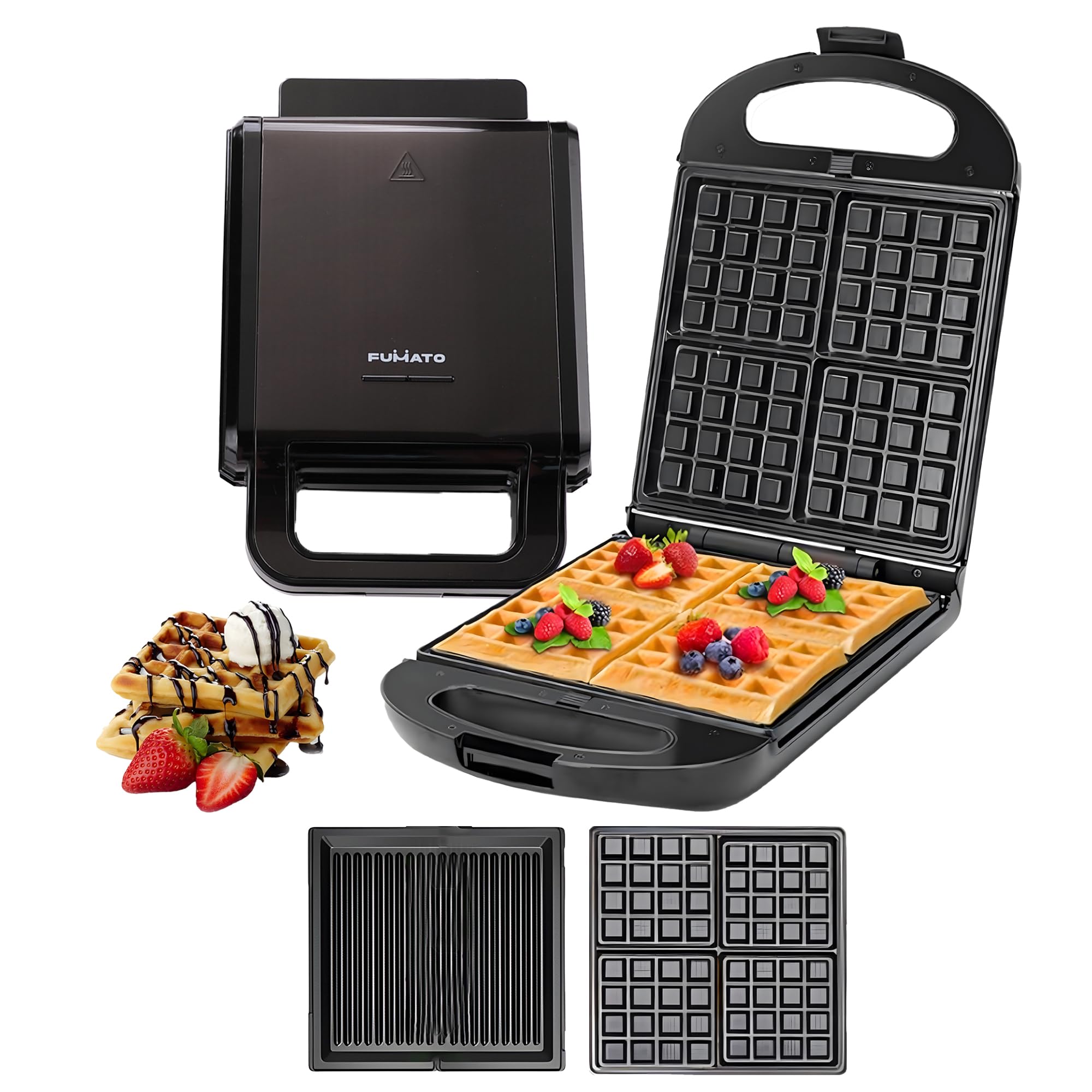 FUMATO 4 Slice Sandwich Maker with Grill & Waffle Plates 850W | Detachable Non-stick Plates, Stainless Steel Body, Compact storage, Anti-Skid Feet, Buckle Lock- Black (B0DHH4CZ26) Amazon Price History, Amazon Price Tracker