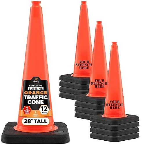 Miniatura 67 de Xpose Safety Cono de tráfico verde lima de 28 pulgadas, paquete de 4, cono de seguridad de PVC de alta calidad para estacionamiento, precaución