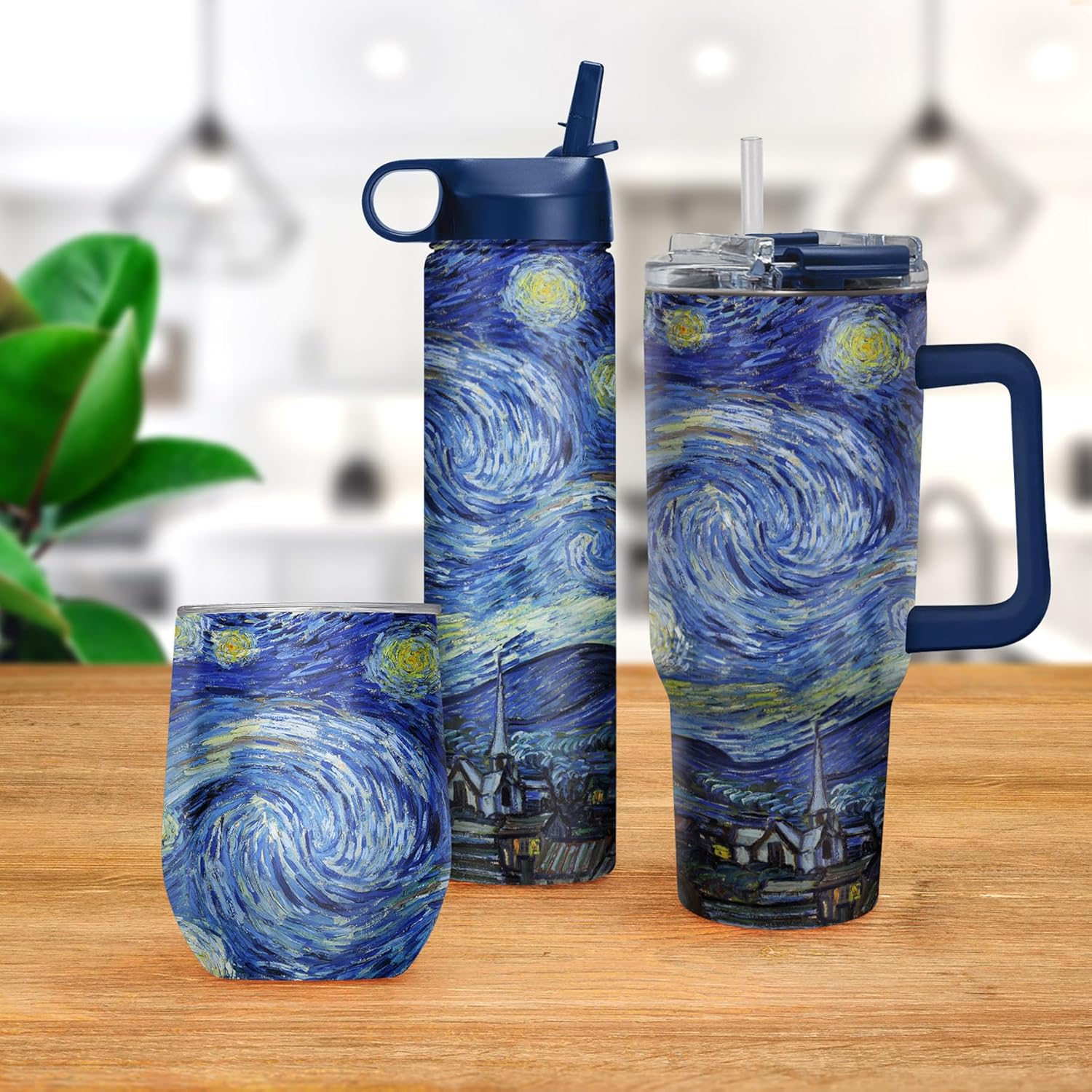 RainCaper 18/8 Stainless Steel Insulated Water Tumbler with Straw | 30oz, BPA-Free, Double Wall for Hot & Cold | Travel-Friendly, Cup Holder Ready (van Gogh Starry Night) - Image 5