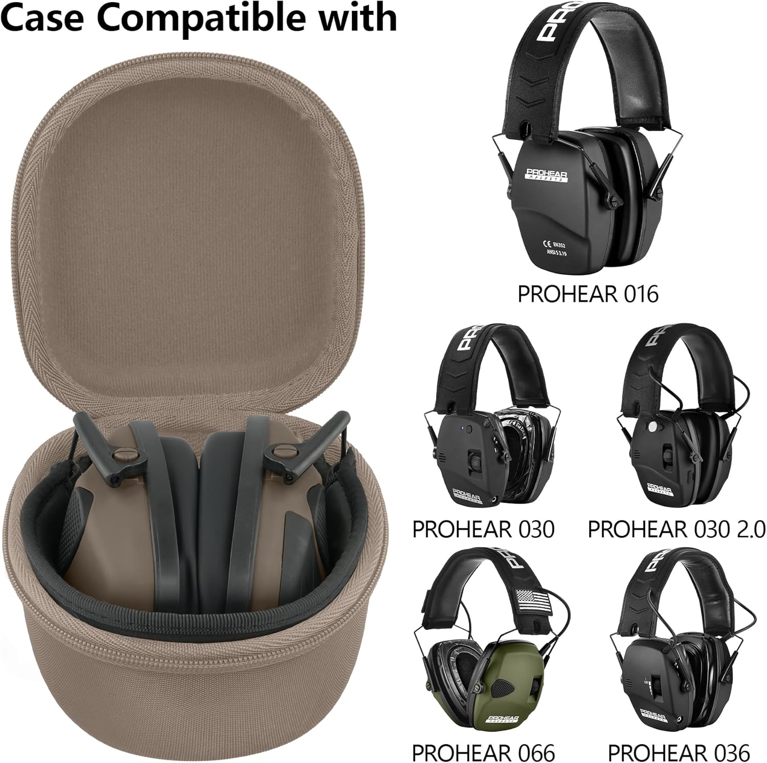 co2CREA Hard Protection Earmuffs Case + Shooting Glasses Case with Form-Fit Insert for PROHEAR 066/016/030/036