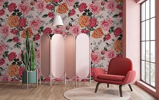 MareWallArt Colorful Roses Wallpaper Big Flowers Wallpaper Pink Flowers Wallpaper Floral Pattern Wall Mural