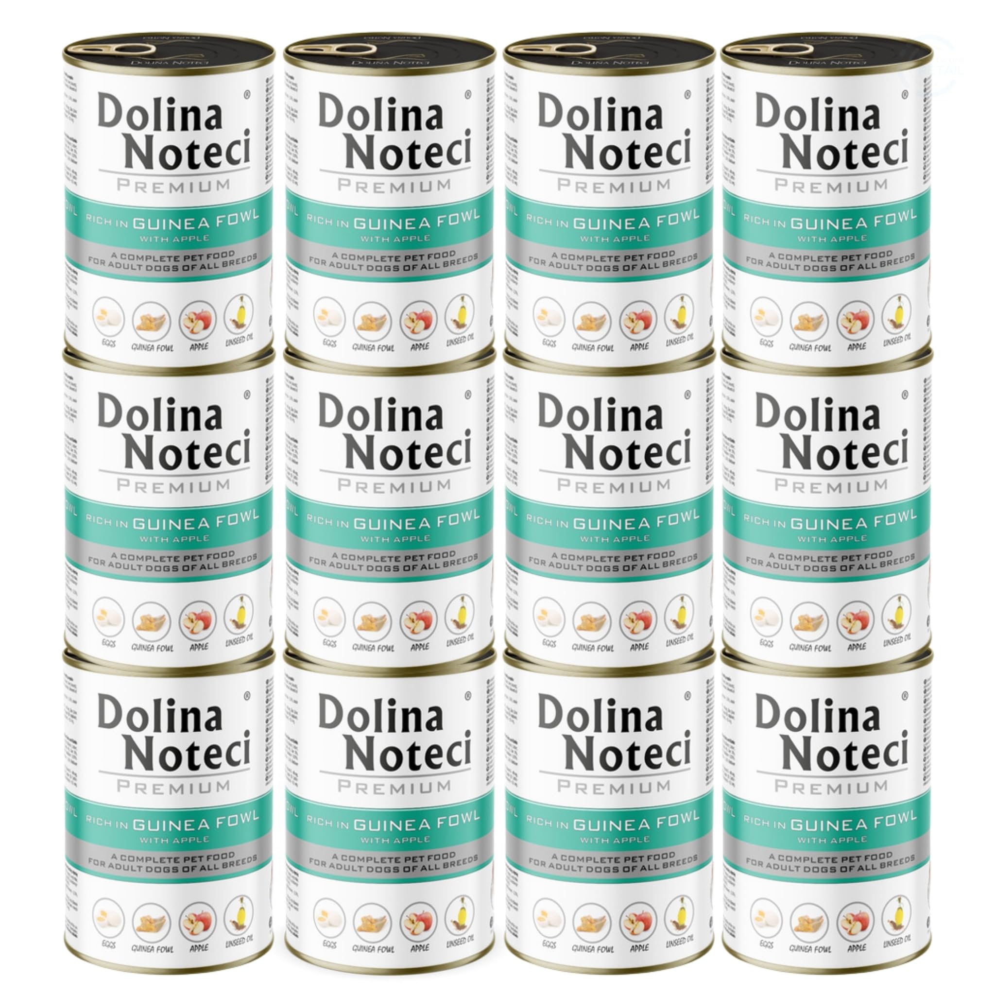 Dolina Noteci Premium Nutritious Wet Dog Food, Healthy Essential Nutrients & Unsaturated Fatty Acids, Gluten-Free, No Artificial Flavours – For Your Pup’s Happiness! (Guinea Fowl With Apple, 12x400g)