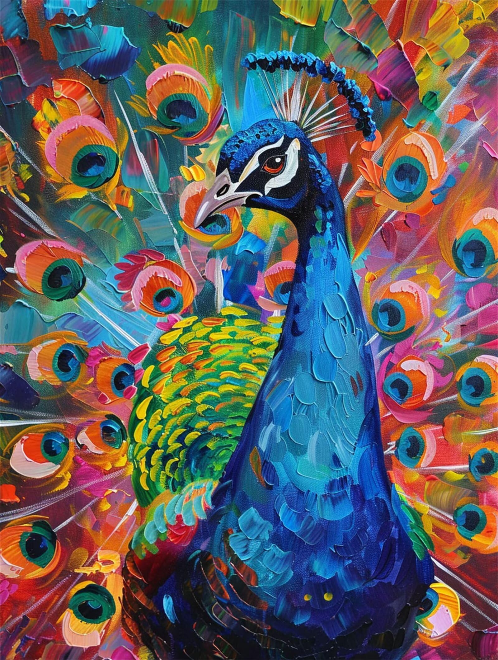 Malen nach Zahlen Erwachsene Pfauen, Blau Malen nach Zahlen Kinder für Anfänger, Hochwertiges Ölgemälde auf Leinwand Handgemalt, Stressabbau Kunst-Set, Perfekt Home Decor Geschenke 70x95cm z-237