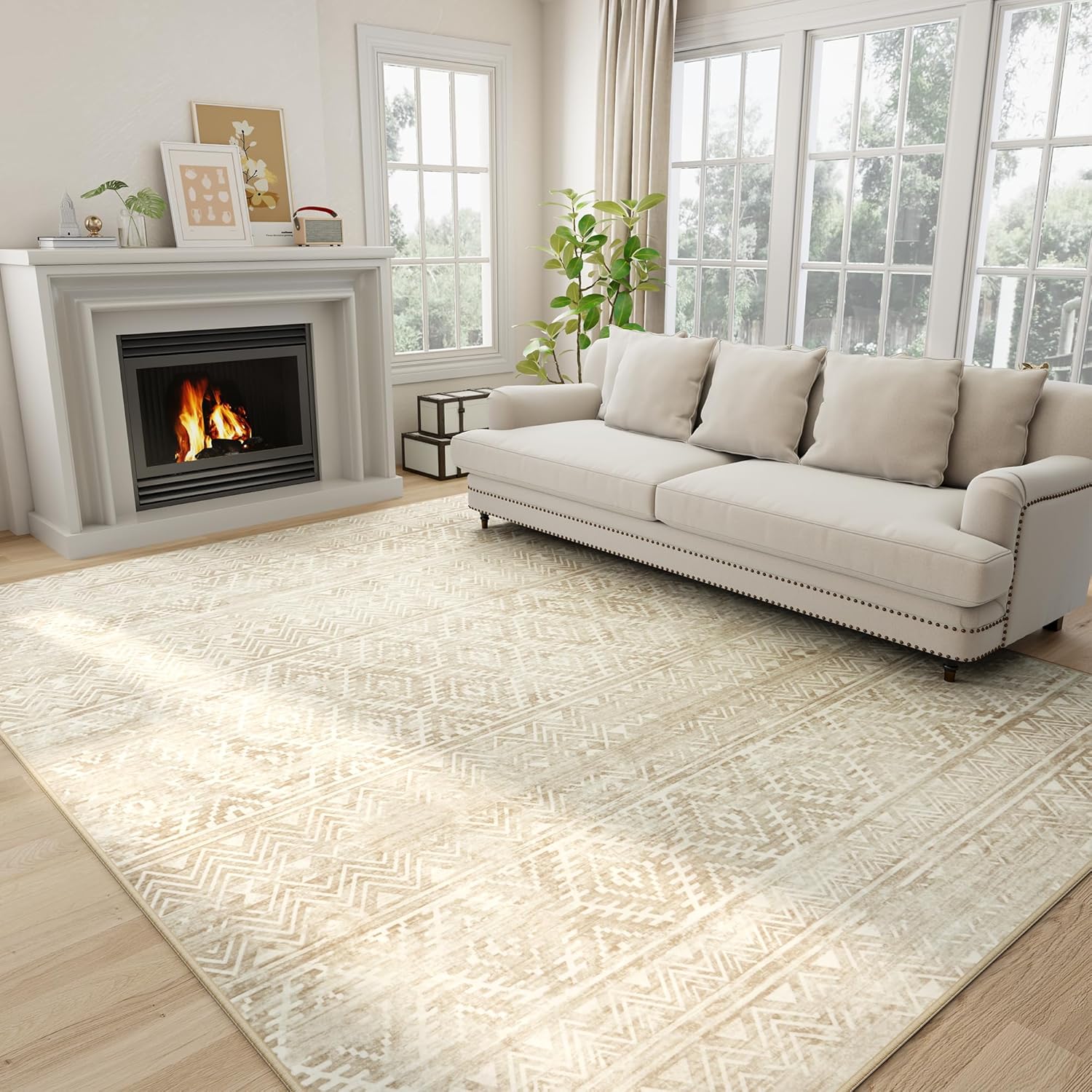 (Similar)9x12 Area Rugs Washable Rug: Anti-Skid Abstract Modern Living Room Rug Soft Thin Carpets Indoor Floor Non-Shedding Carpet for Bedroom Dining Farmhouse Nursery Home Office (Beige/Light Brown, 9'x12')