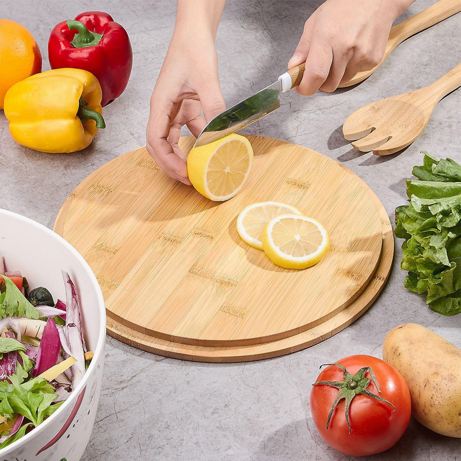 Ensaladera Ensaladeras De Madera Vajilla Cuchara Tenedor | Boles Grandes para Ensaladas y Comer Contenedores Alimentos Snacks Pasta Cereales Fideos Preparación Comidas Almuerzo Cena