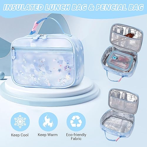 Miniatura 7 de Wraifa Juego de mochila y lonchera para niñas, mochila de lentejuelas para niñas, escuela primaria, preescolar, bolsa de libros para niños (bolsa de