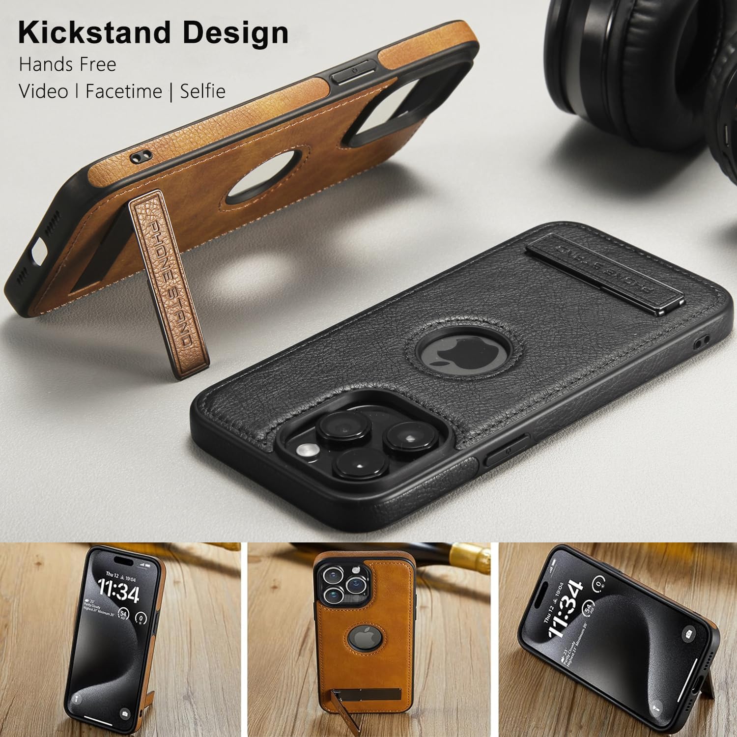 Custodia Con Anello E Porta Carte Per IPhone 15 Pro - Cover In PU Nera Con Supporto Integrato, Compatibile Con IPhone 15, 14, 13, 12 Pro Max, 11, XR E Altri - 5