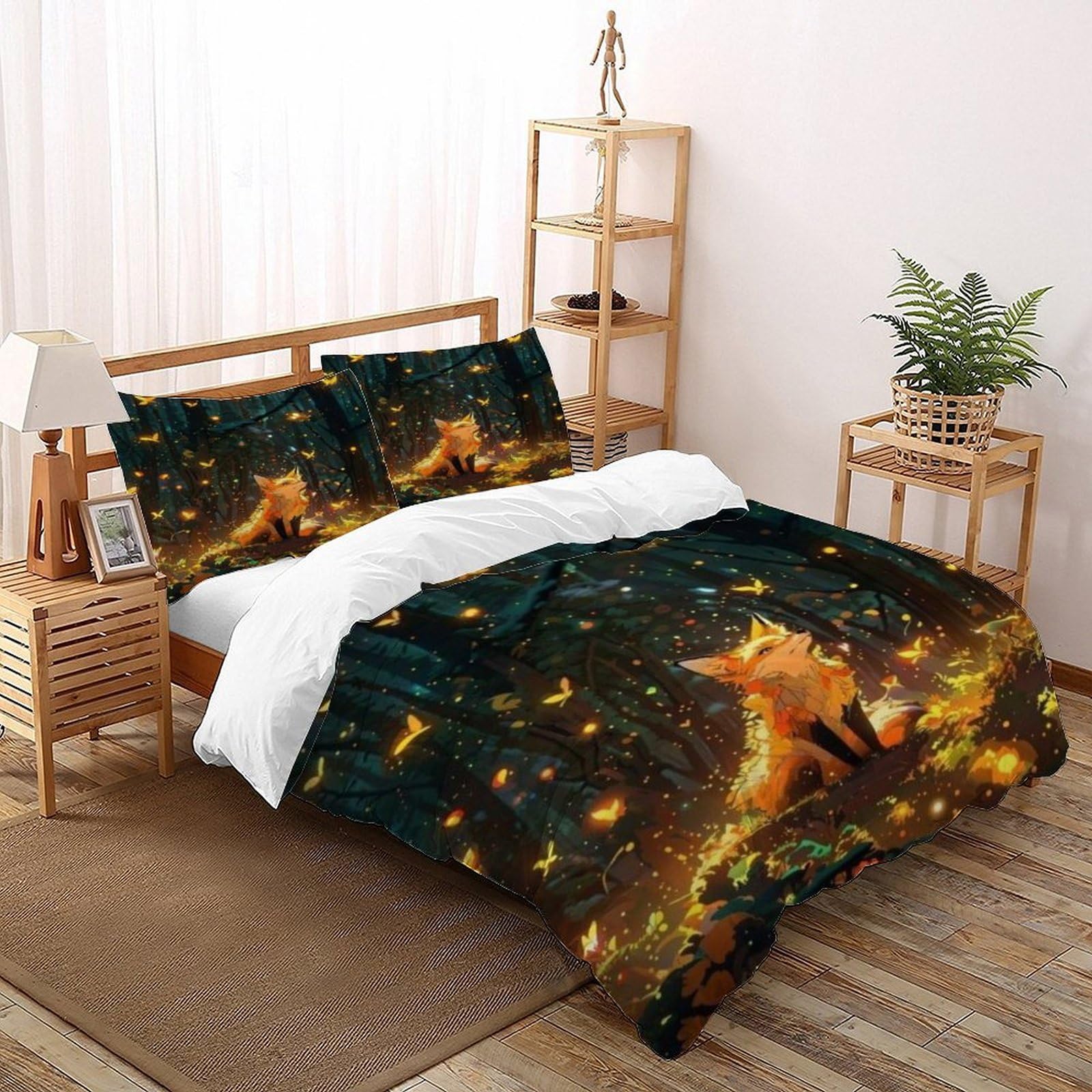 Firefly Bedding Set 3D Design Animal Themes Wildlife Duvet Cover Set 3 Pieces Chic Breathable Comforter Cover Universal for All Seasons with Pillowcase Super King（260x220cm）