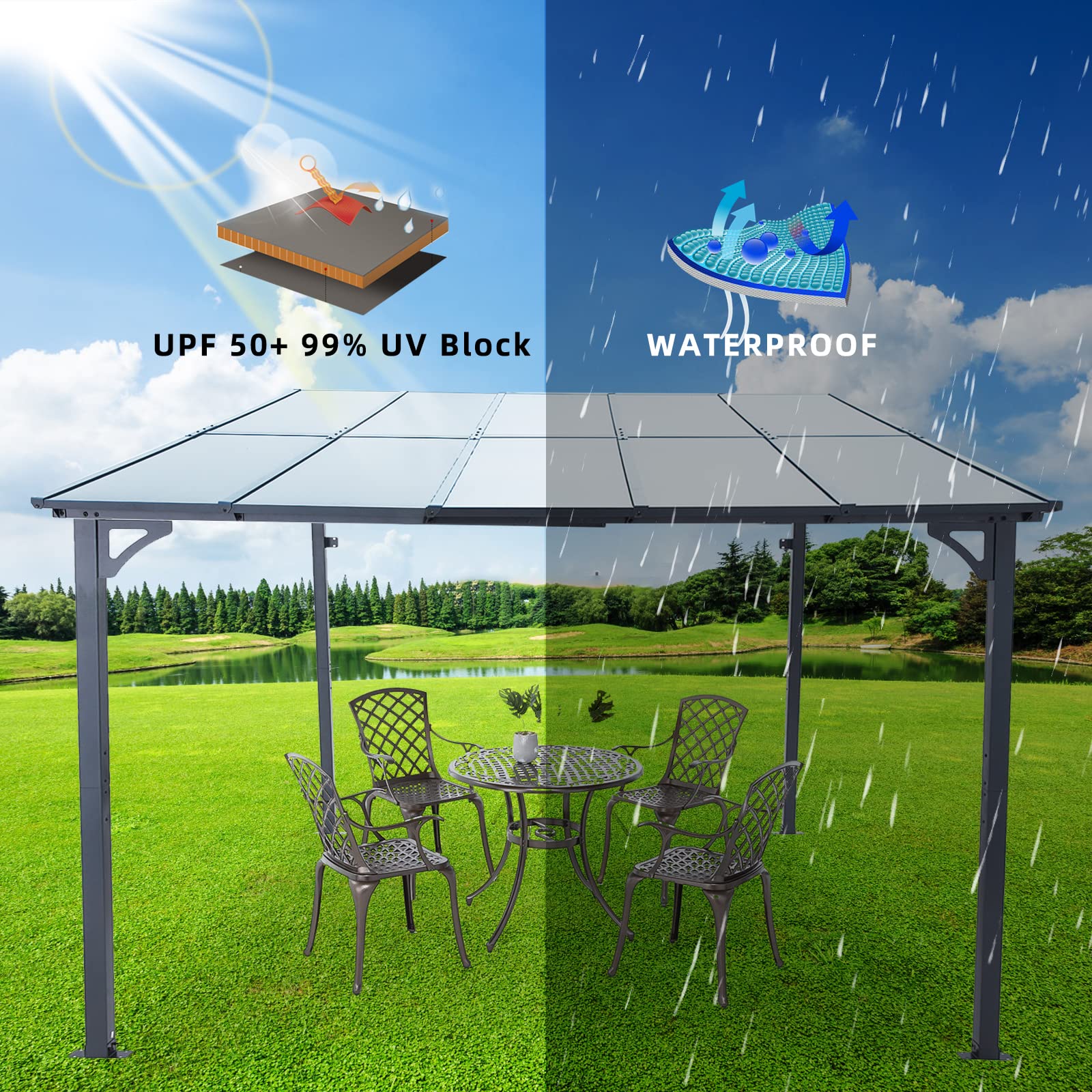 Buy AECOJOY 10’ x 10’ Hardtop Patio Gazebo,Patio Wall Pergola Sun Shade