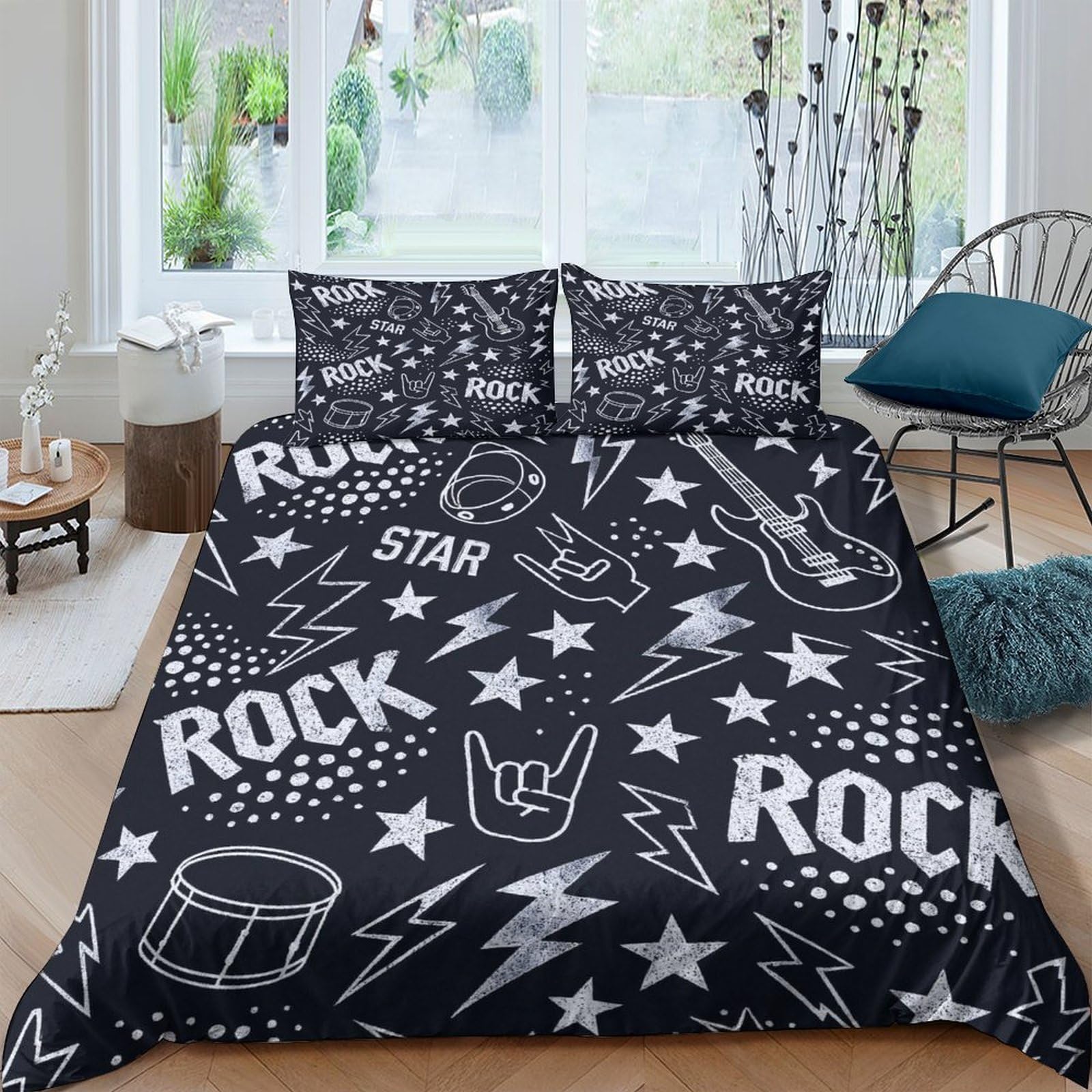 Ctjqhvkz Style-6 3D Printed Rock Music Fitted Sheet Microfiber Soft Bedroom Decor Drum Guitar Bed Cover For All Ages Single（135X200cm）