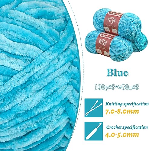 Miniatura 3 de LUNARM Hilo de felpilla para tejer a ganchillo, 3 madejas de 263 yardas, grueso, suave, grueso, esponjoso, tejido de felpa para mantas, ropa,