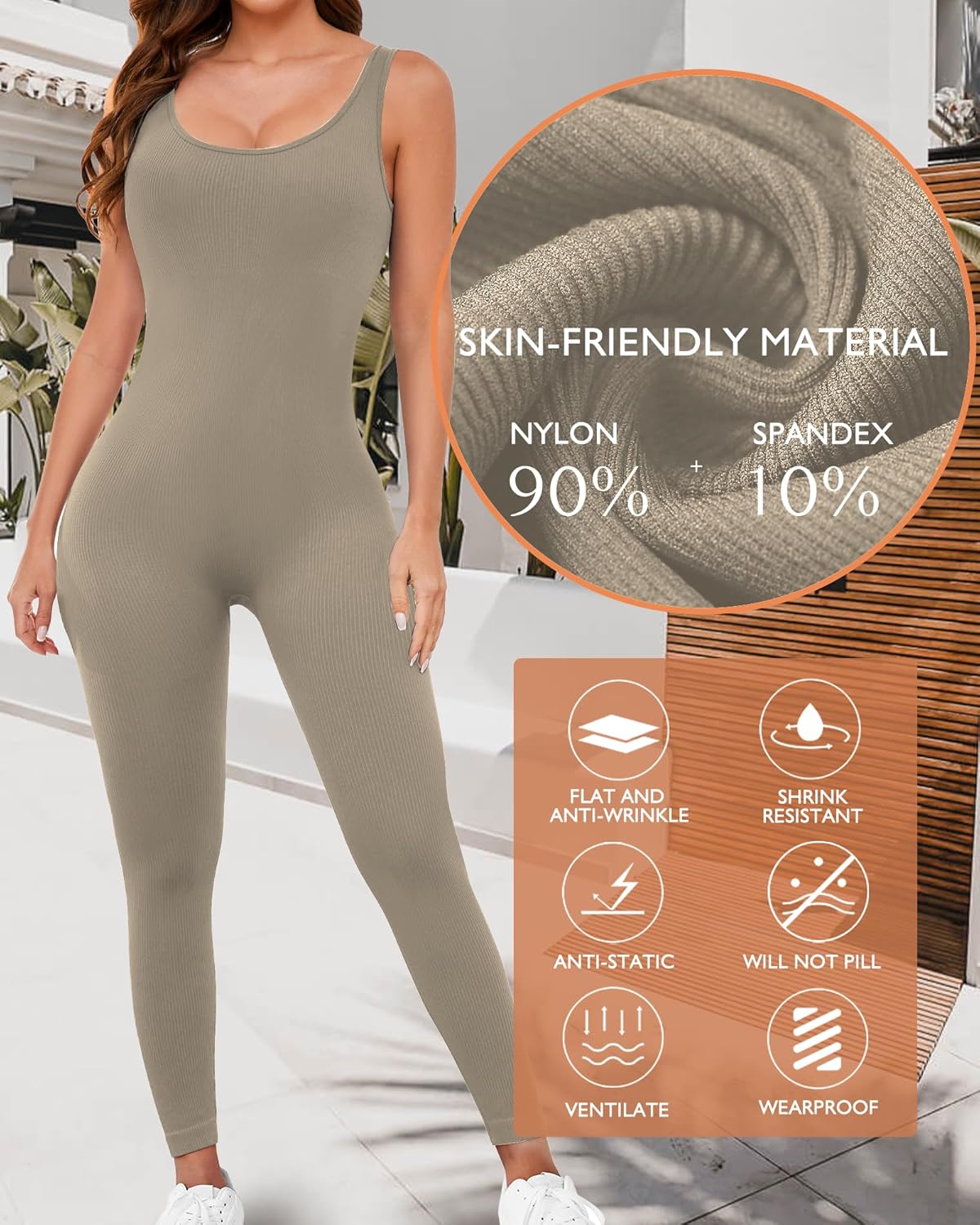 AURUZA Jumpsuit for Women Workout Seamless Jumpsuits Yoga Ribbed One Piece Tank Tops Rompers Sleeveless Exercise Jumpsuits - Image 3