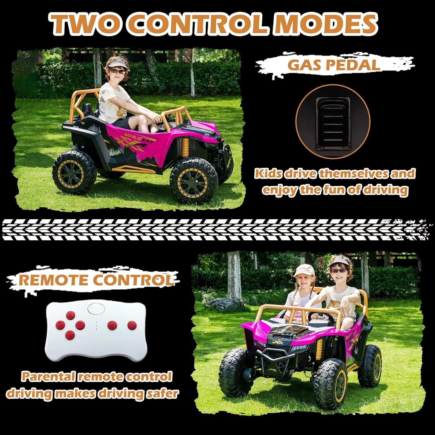 NEWQIDA XXXL 24V 2-Seater Ride on Toys for Big Kids UTV Licensed Arctic CAT with Remote Control, 4WD Off-Road Ride on Electric Car w/25″ Leather Seat, Spring Suspensions, EVA Tires, Up to 5MPH, Pink