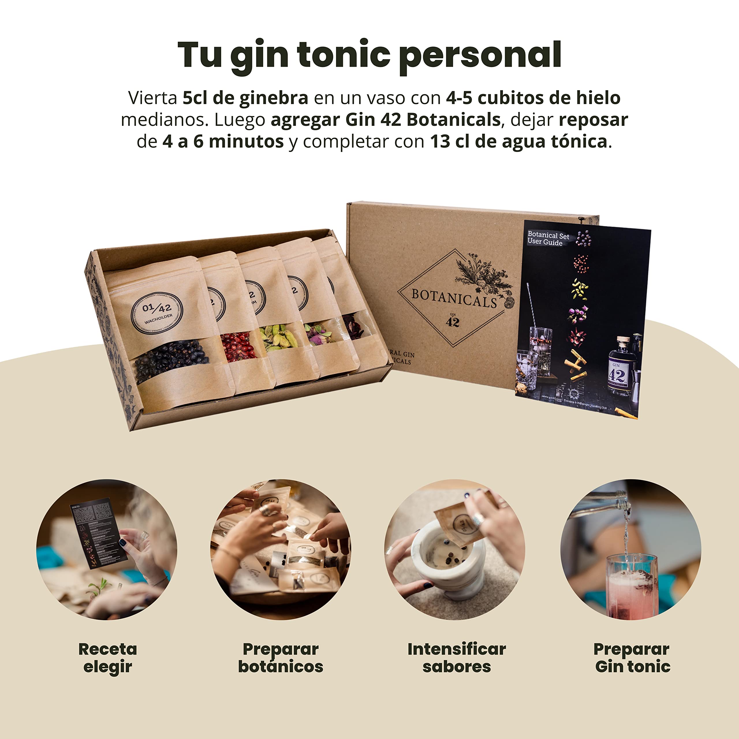 Gin Tonic Kit de Botánicos | 5 Ginebra Especias Naturales | Regalo para Gin Amantes