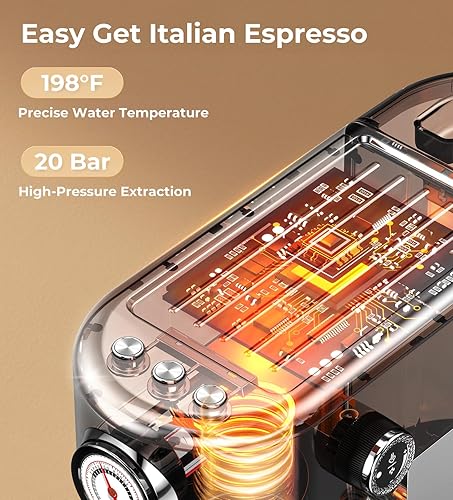 Miniatura 5 de Máquina de café expreso con espumador de leche, 20 bares de alta presión profesional, máquina de café automática, compacta de acero inoxidable para