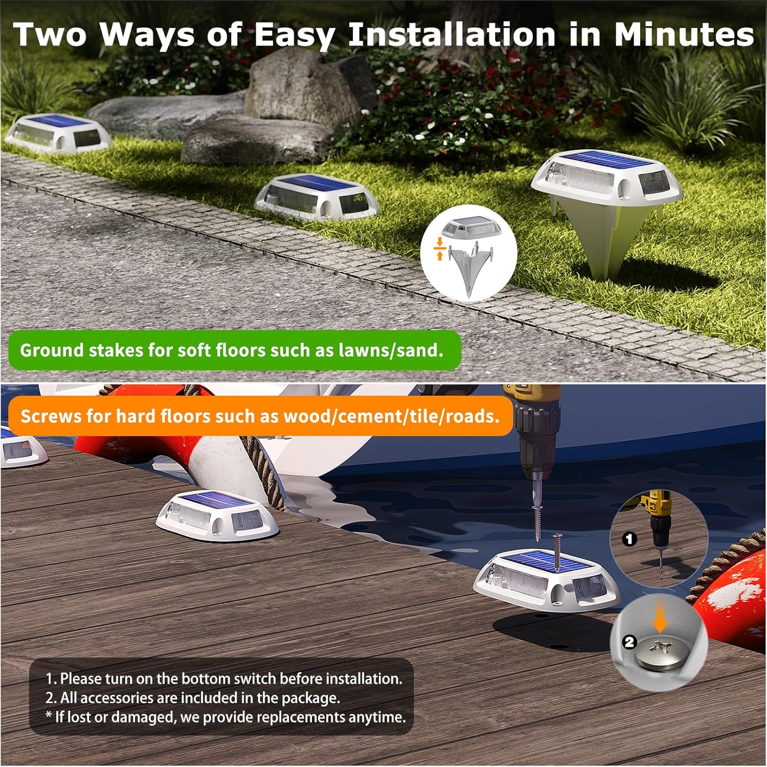 8Pack Aluminum Alloy Solar Driveway Lights, IP68 Solar Deck Light Marine Dock Lights Outdoor Waterproof, Multi-color LED Driveway Markers for Walkway, Path Decor [12Modes - Strobe/RGB/Fix-color]