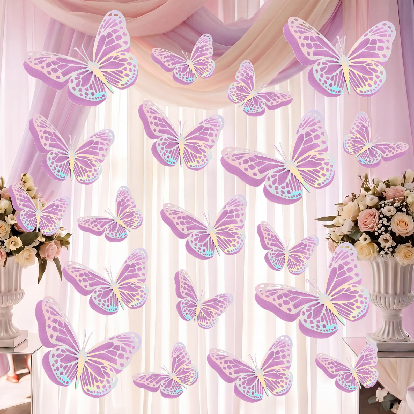 Papillons 3D dorés et violets pour illuminer une chambre d'enfant ou un anniversaire