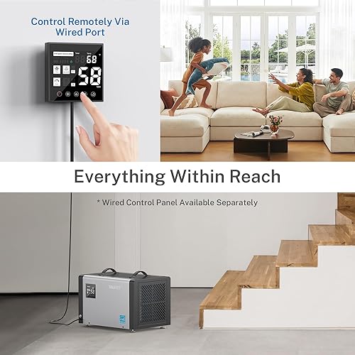 Miniatura 5 de Yaufey Deshumidificador comercial Energy Star de 70 pintas para espacio de rastreo, sótano, industrial, hasta 5,000 pies cuadrados, control de