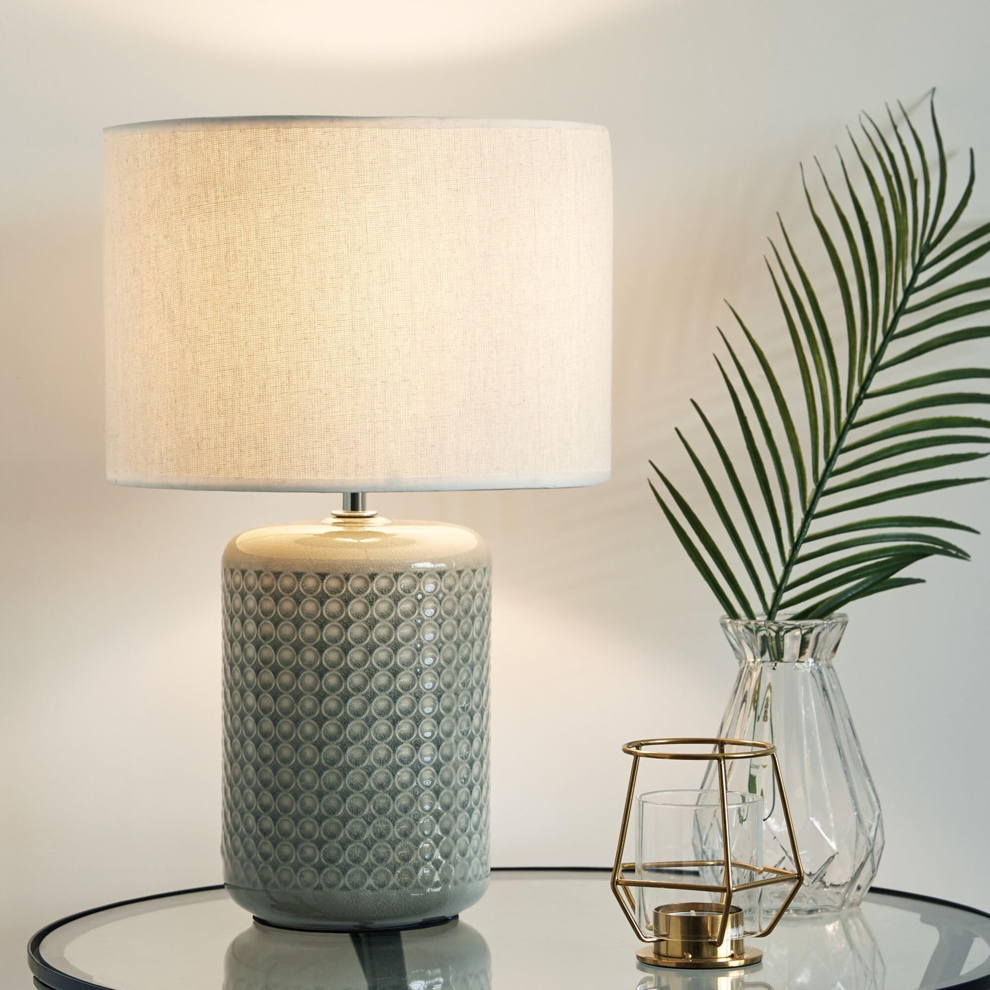 Pauleen 48020 Go for Glow Tischleuchte max. 20W Tischlampe für E27 Lampen Nachttischlampe Beige, Grau, Grün 230V Keramik/Stoff ohne Leuchtmittel