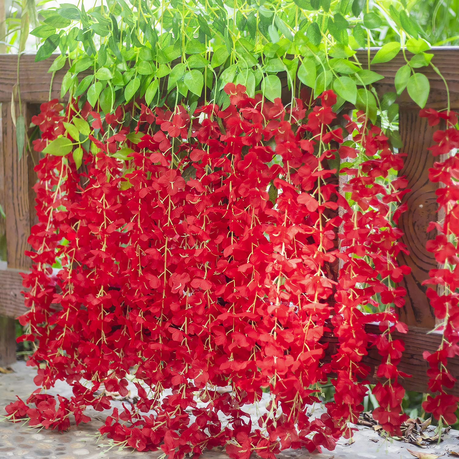 GPARK (36 Branches 12 Pack /45 inch /3.7ft Wisteria Hanging Artificial Flowers Fake Bushy Silk Vine Garland String for Wedding Party Garden Greenery Home Wall Deco Red 1