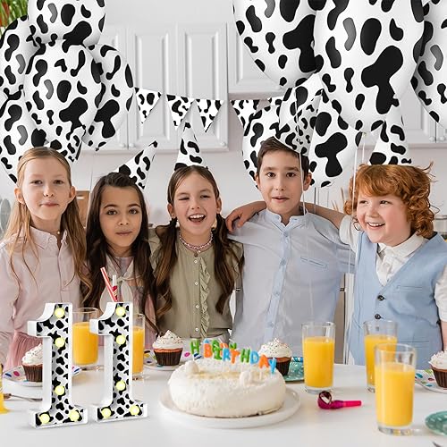 Miniatura 4 de VIHOSE Números LED con estampado de vaca, decoración de cumpleaños, letrero decorativo con luz para fiesta, centro de mesa de números iluminados
