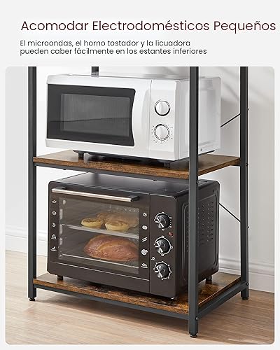 Miniatura 7 de VASAGLE Barra de café, estante para panadería para cocina con almacenamiento, estantes de cocina de 6 niveles con 6 ganchos, soporte para café