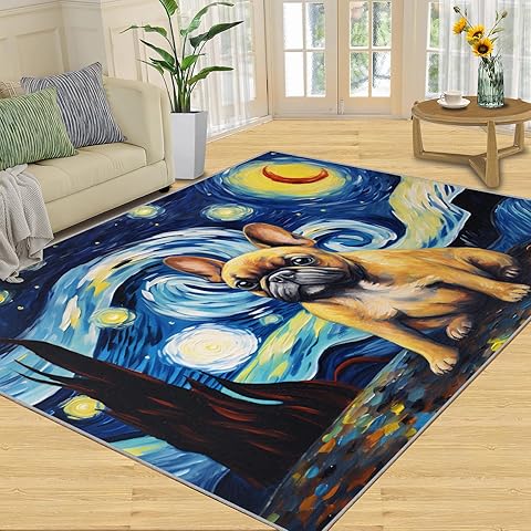 Dog Rug 3x4 French Bulldog Rugs for Bedroom, Starry Sky Area Rug, Dog Theme Carpet,...