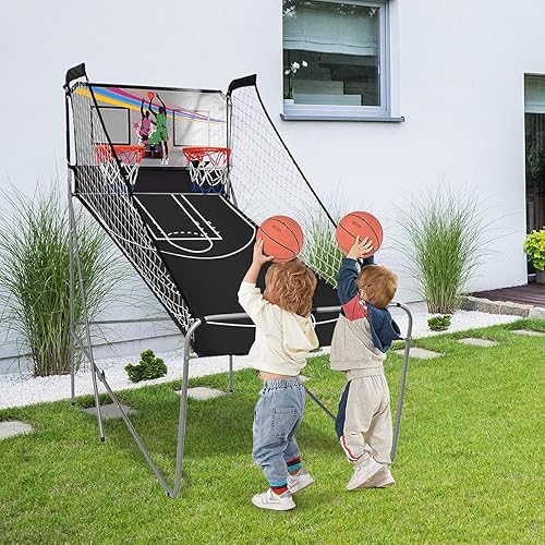 Miniatura 3 de Giantex Juego de Arcade de Baloncesto Plegable, 8 Opciones de Juego, Juego Electrónico de Tiro Doble para 2 Jugadores con 4 Bolas y Sistema de Negro
