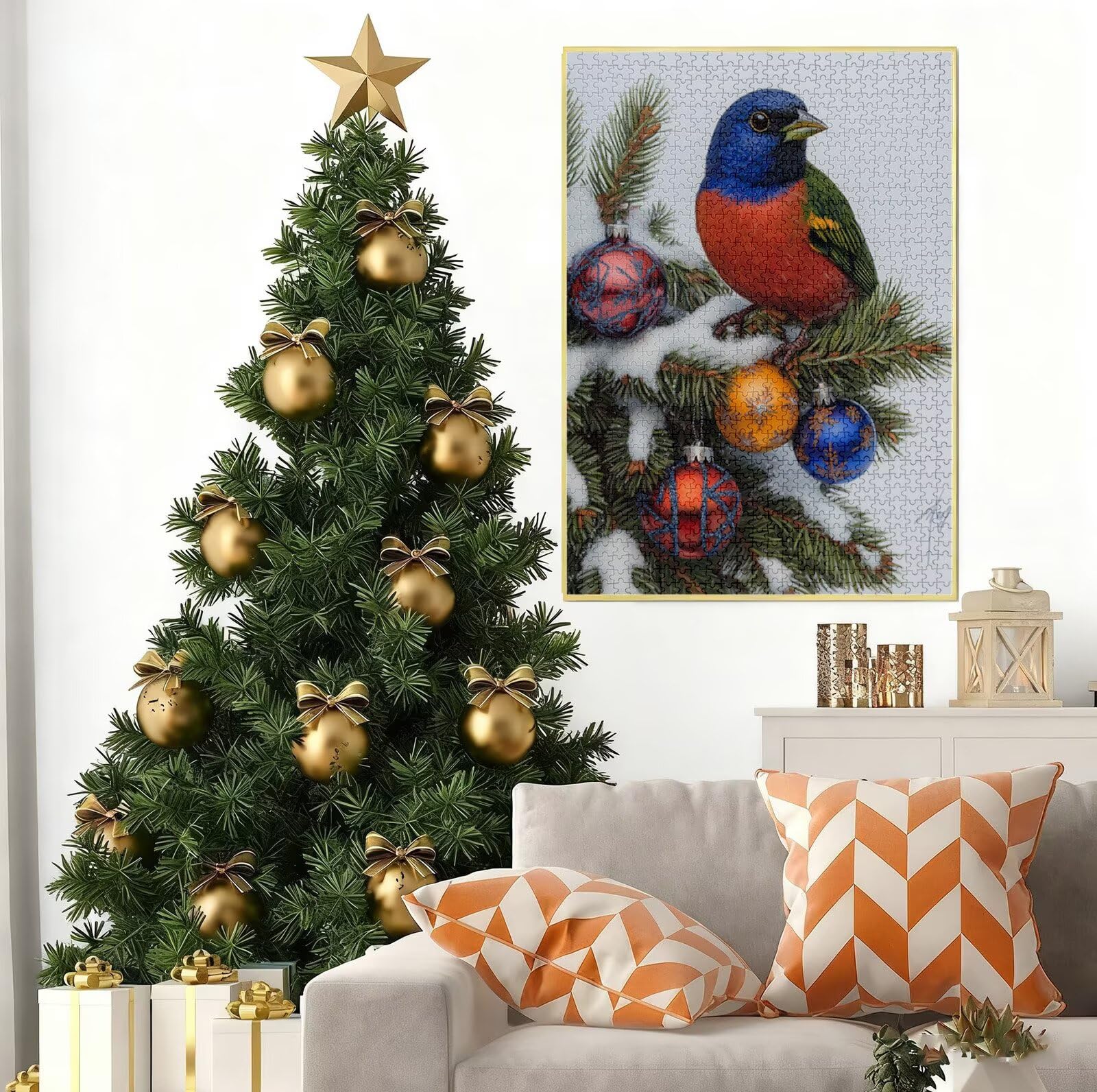Puzzle Natale Puzzle 1500 Pezzi Jigsaw Adulti DIY Classici Gioco, Puzzles a Forma di Uccello, Giochi Rilassamento e Intelligence per Ragazzi da 14 Anni 87 x 57 cm/1500 pcs con Regalo in Legno B-4603