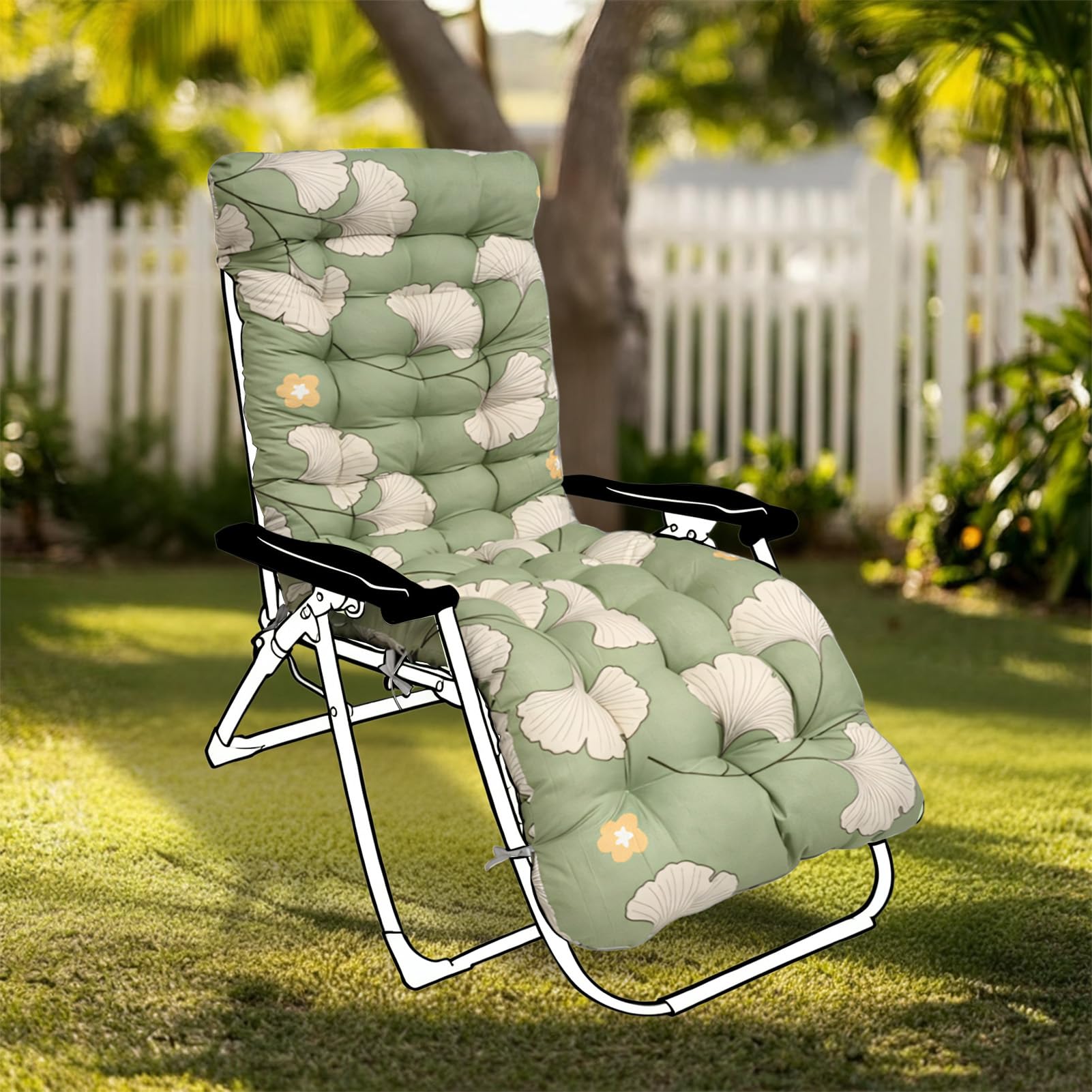 GOZYLA High Back Sun Lounger Replacement Cushion: 170x53 cm Padded Soft Non Slip Ties Outdoor Indoor Use for Reclining Garden Chair Patio Beach Porch Furniture (Light Green, 170x53x8cm)