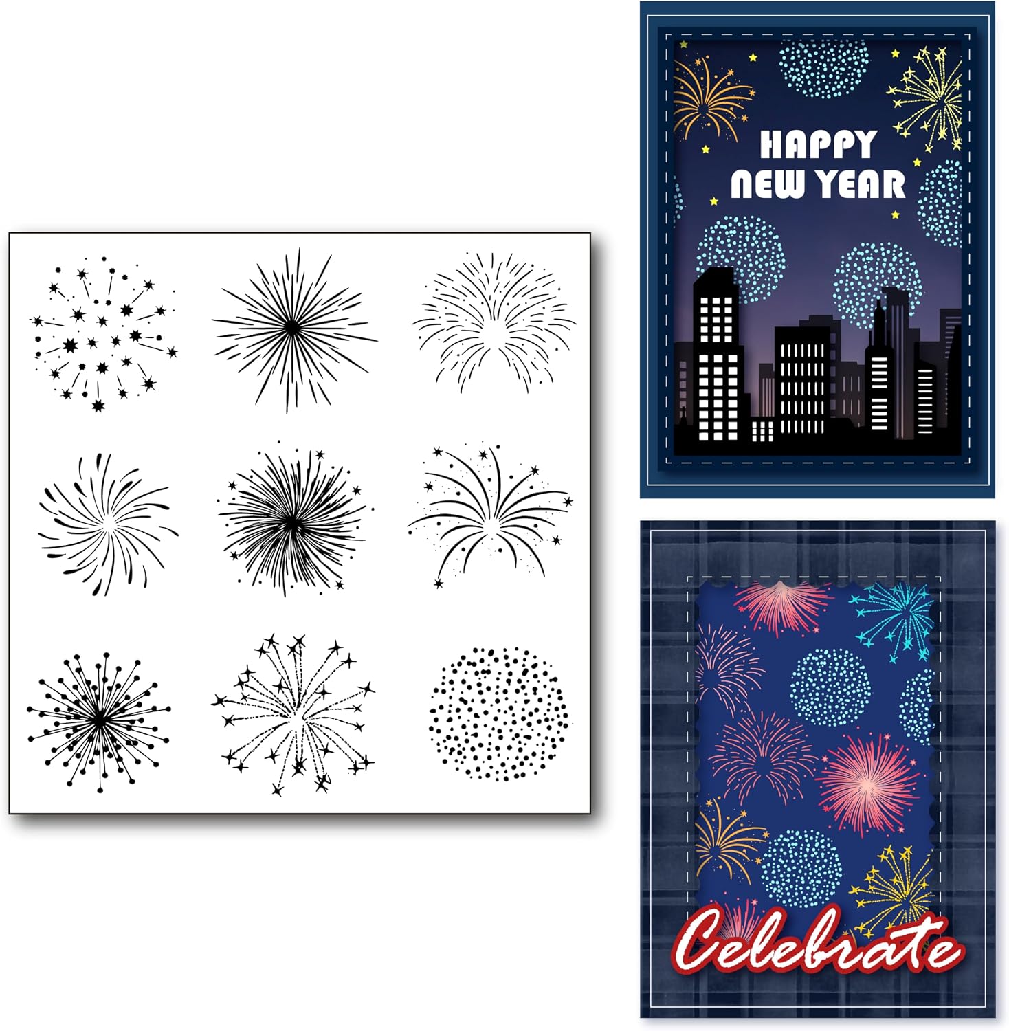 Arrietty Different Types of Fireworks Clear Stamps for New Year Card Making Decoration, Celebrate Fireworks Silicone Transparent Seal Stamps for DIY Scrapbooking Album Decor Crafts