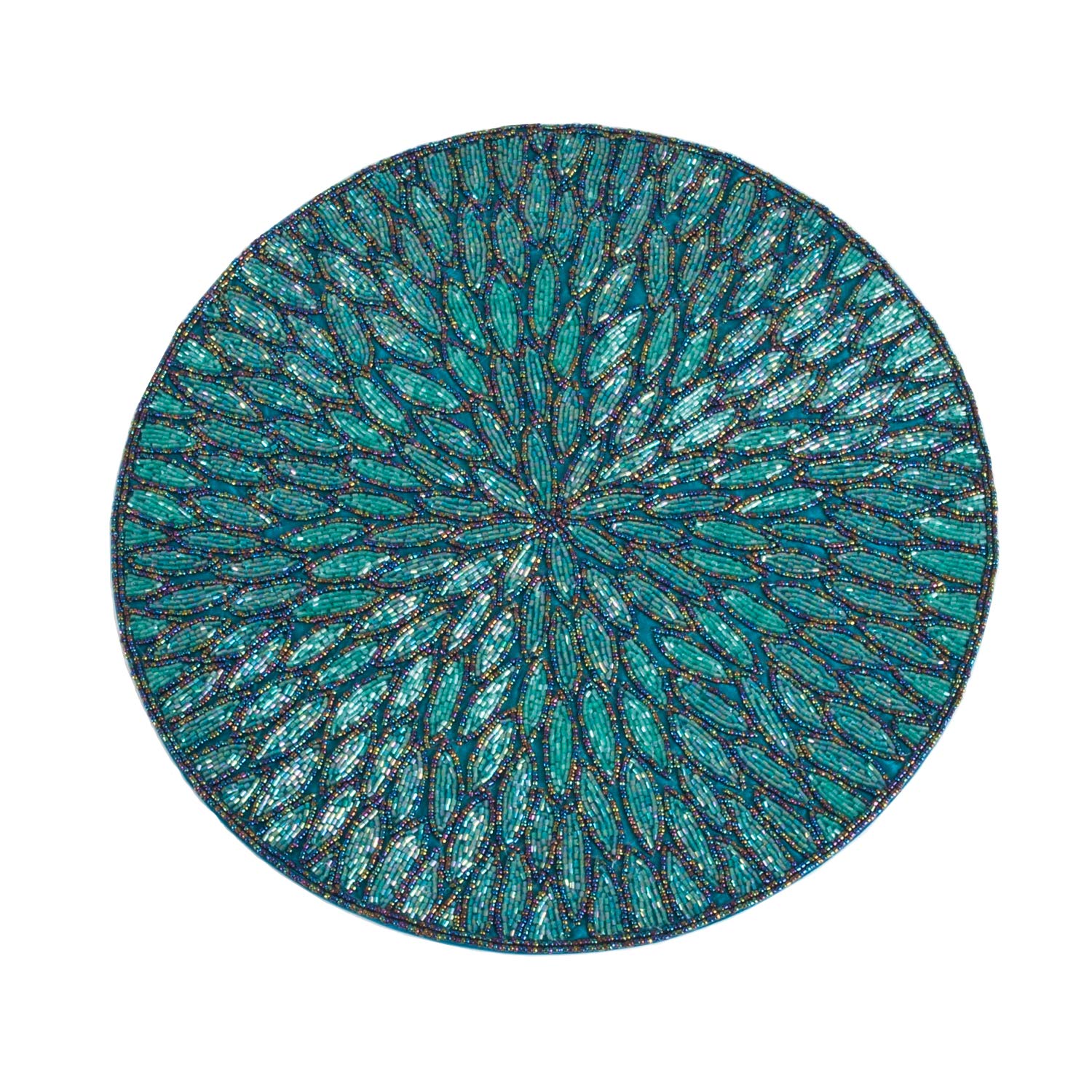 Fennco Styles Jaipur Handmade Beaded Design 15-inch Round Placemat - 1-Piece (Teal)