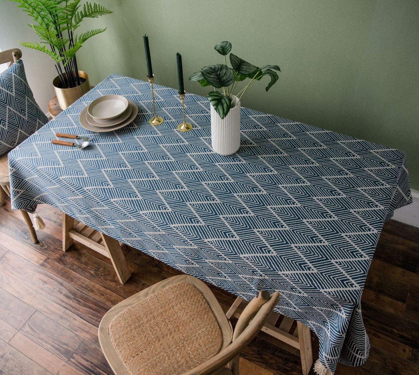 Nappe rectangulaire bleu lavable pour salle à manger