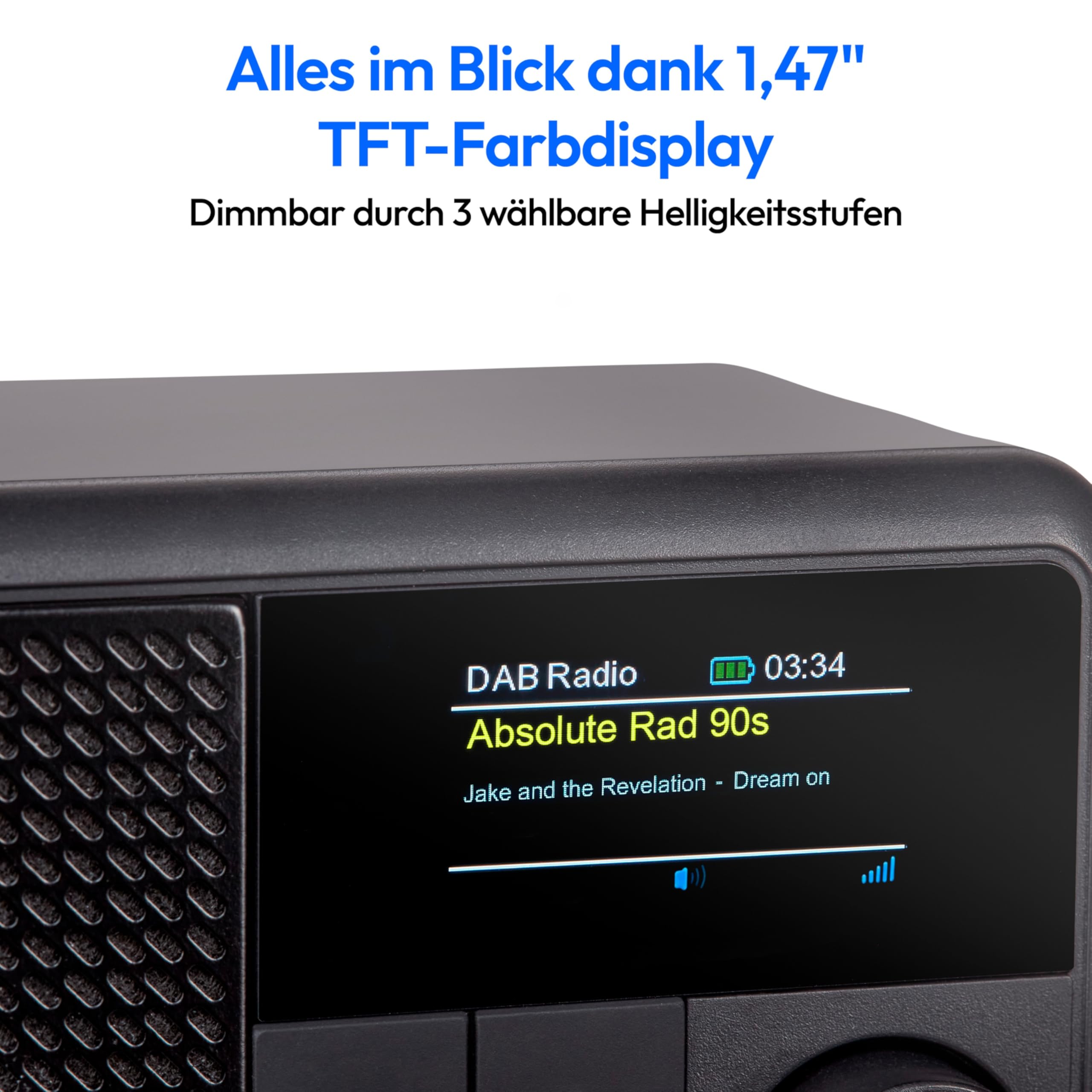 MEDION S66822 Tragbares Mini DAB+ Radio mit Bluetooth (Akku mit bis zu 6,5 Stunden, klein, dimmbares Farbdisplay, Teleskopantenne, Sleeptimer, Wecker, Snooze, AUX, USB-C) schwarz