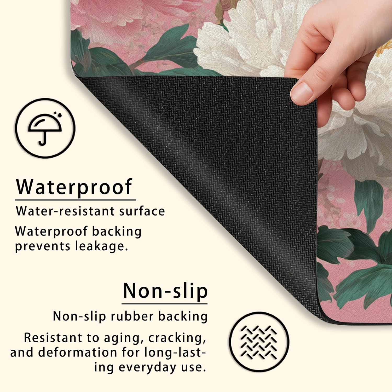 Peony Washer Dryer Top Protector Mat, Elegant Vintage Floral Washing Machine Top Cover, Spring Rubber Anti-slip Waterproof Washer And Dryer Mats for Laundry Room 20x24 Inch