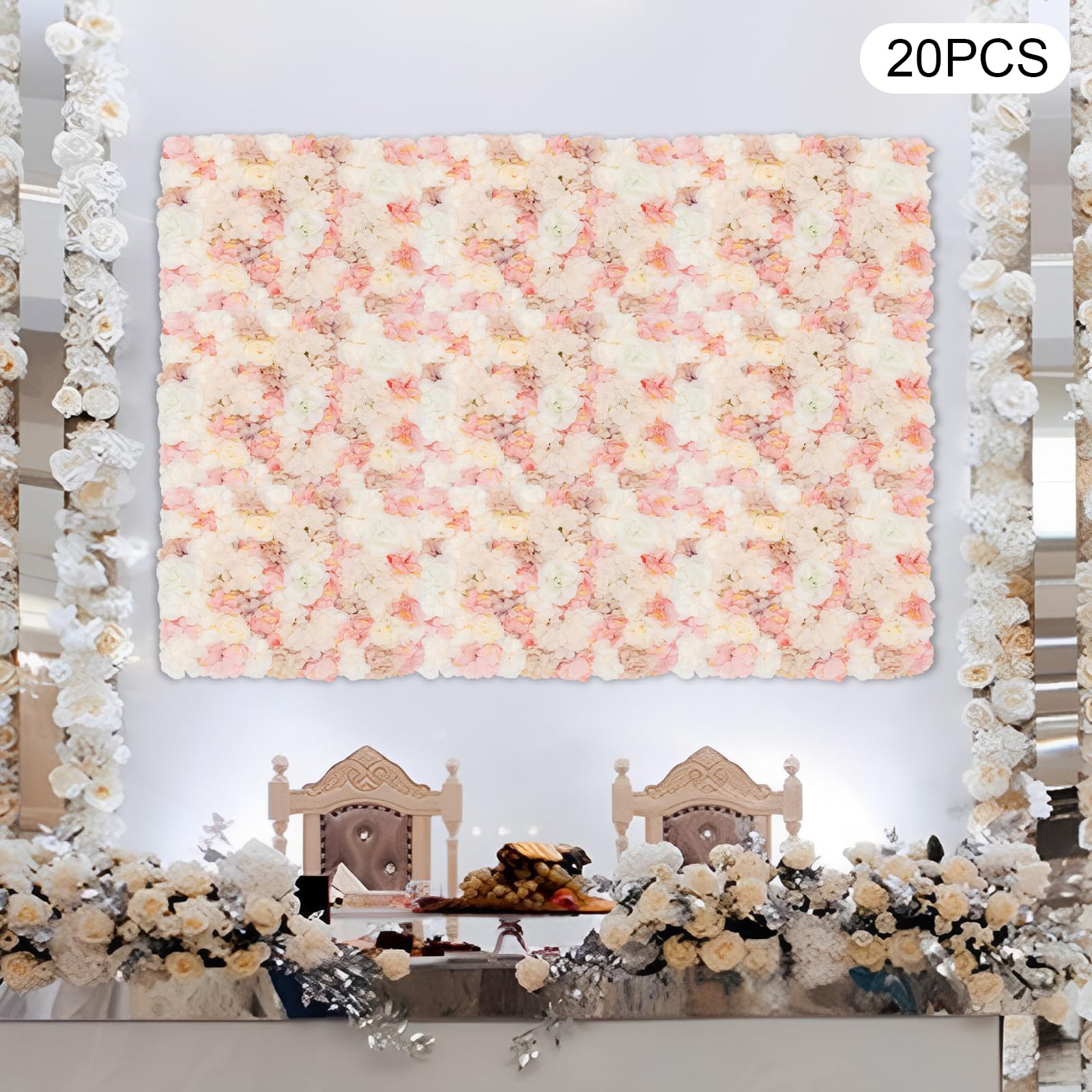Künstliche Blumenwand, Kunstblumen Wandpaneele 20er Set, 60x40 cm | Seidenstoff, Wanddeko Blumen, für Hochzeit, Valentinstag, Zuhausedekoration