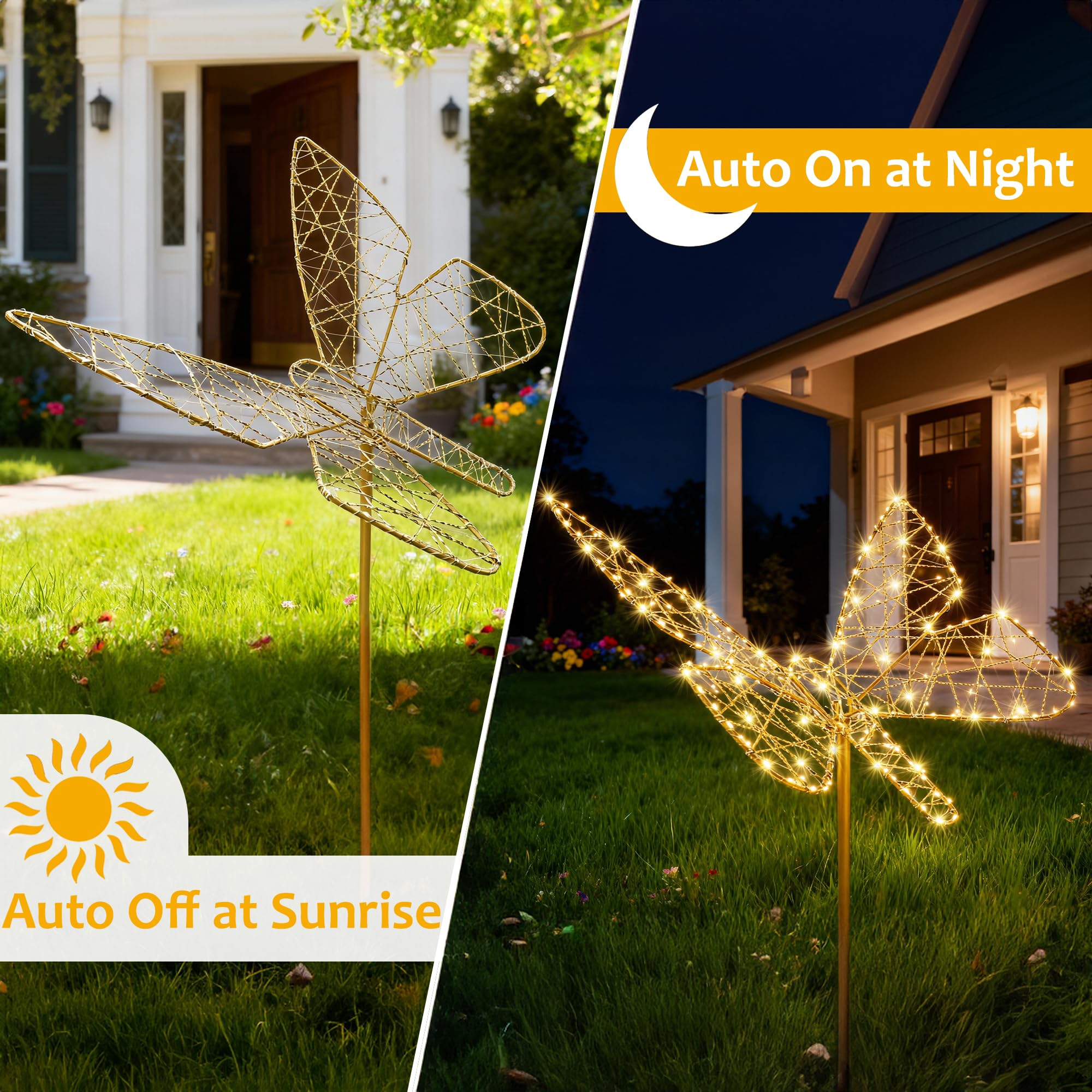 Lomotech Luces solares para jardín, 18 pulgadas, 240 LED, plegables, decoración de jardín de mariposas, impermeables, más grandes, con hierro, para jardín, patio, césped, decoración de caminos (blanco