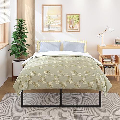 Miniatura 73 de Marco de cama individual de 9 pulgadas, marco de cama individual de metal resistente, no necesita somier, sin ruido, fácil montaje, color negro