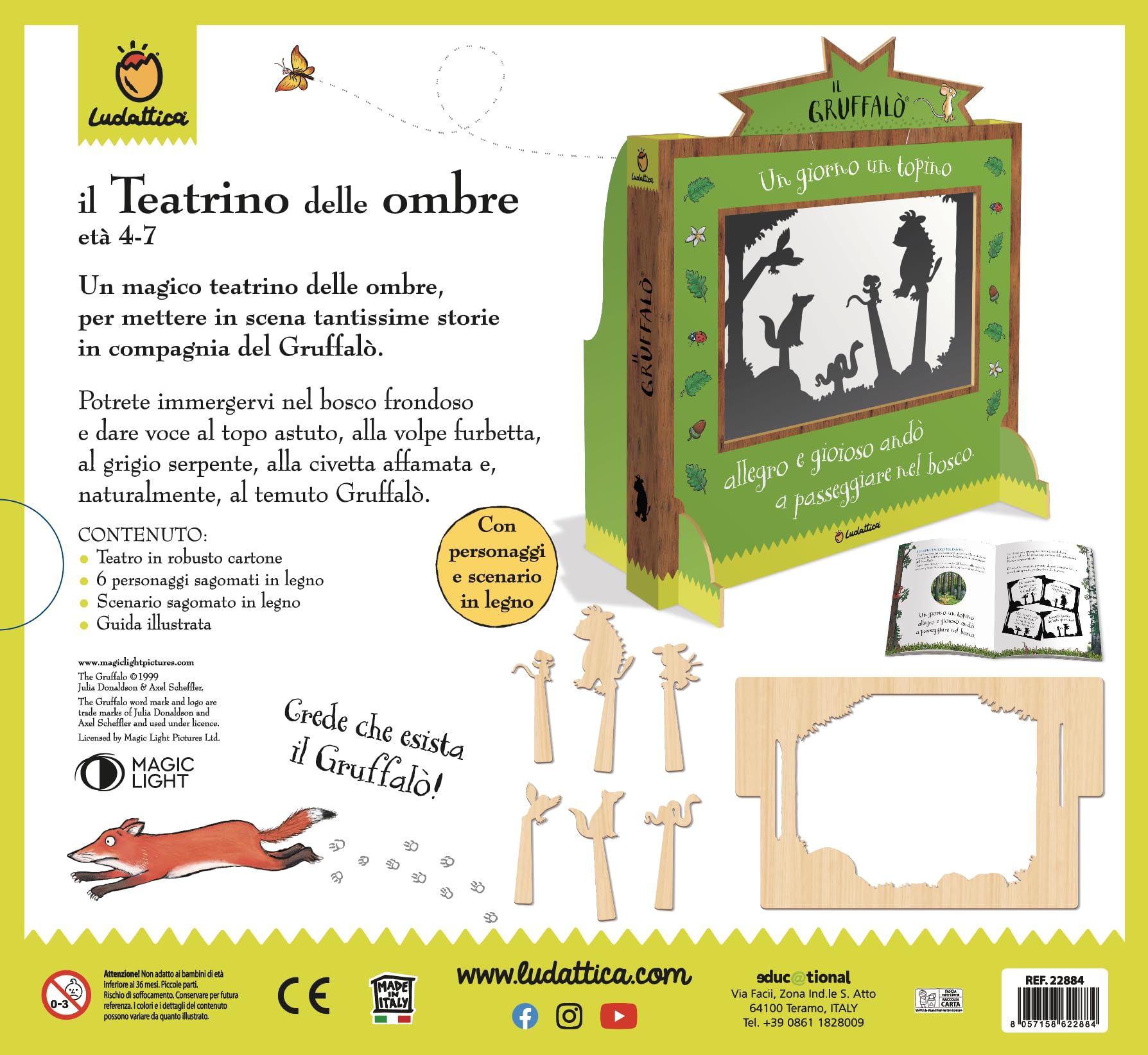 Ludattica Il Teatrino delle Ombre del Gruffalò Teatro delle Ombre per Bambini 3+ | Personaggi e Scenario in Legno | Gioco Creativo ed Educativo | 4-7 Anni | Made in Italy