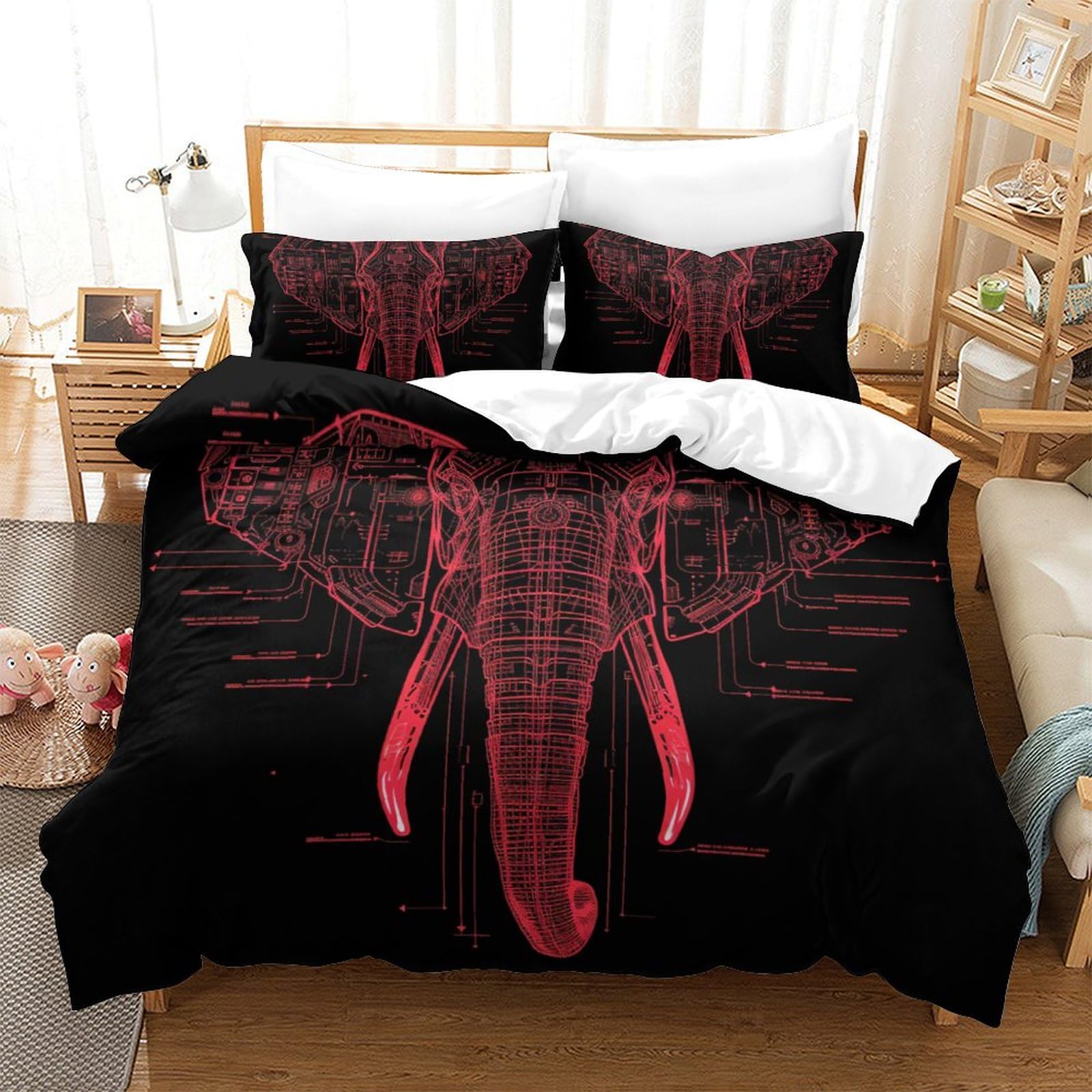 Housse de couette éléphant 220x240 cm avec taies en microfibre pour lit King