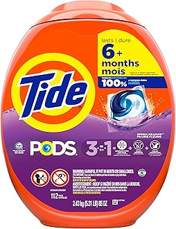 Tide PODS laundry detergent pacs, 3-in-1 Stain Remover, Odor Fighter, Color Protector, 112 Count, HE compatible, Spring Meadow Scent