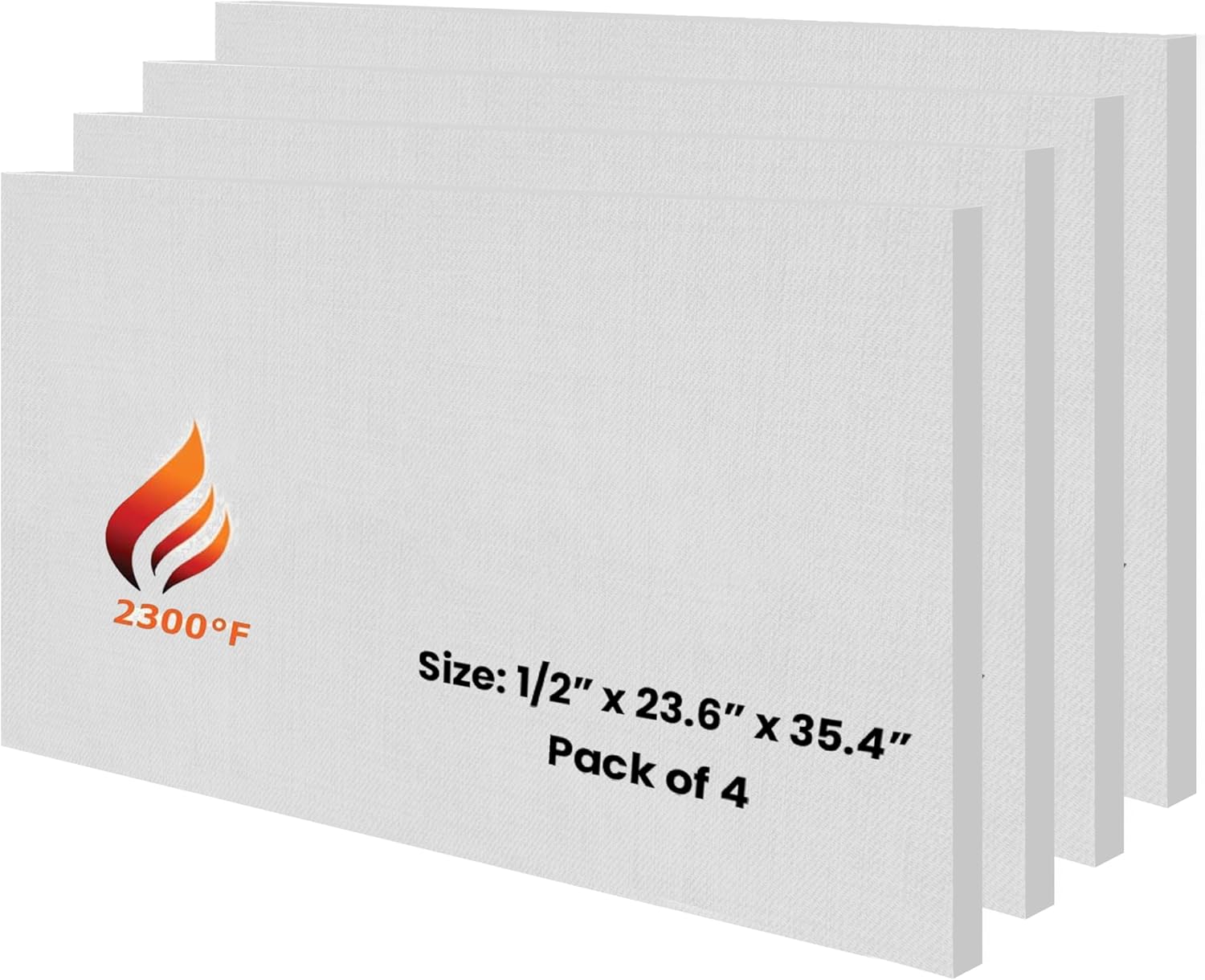 4 Pcs Ceramic Fiber Insulation Board - 1/2" Thick x 23.6" x 35.4", 2300F Rated Fireproof Board, Ceramic Fiber Board for Stove, Furnace, Forge, Kiln, Boiler, Pizza Oven, Fireplace, Baffle Board