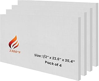 4 Pcs Ceramic Fiber Insulation Board - 1/2" Thick x 23.6" x 35.4", 2300F Rated Fireproof Board, Ceramic Fiber Board for Stove, Furnace, Forge, Kiln, Boiler, Pizza Oven, Fireplace, Baffle Board
