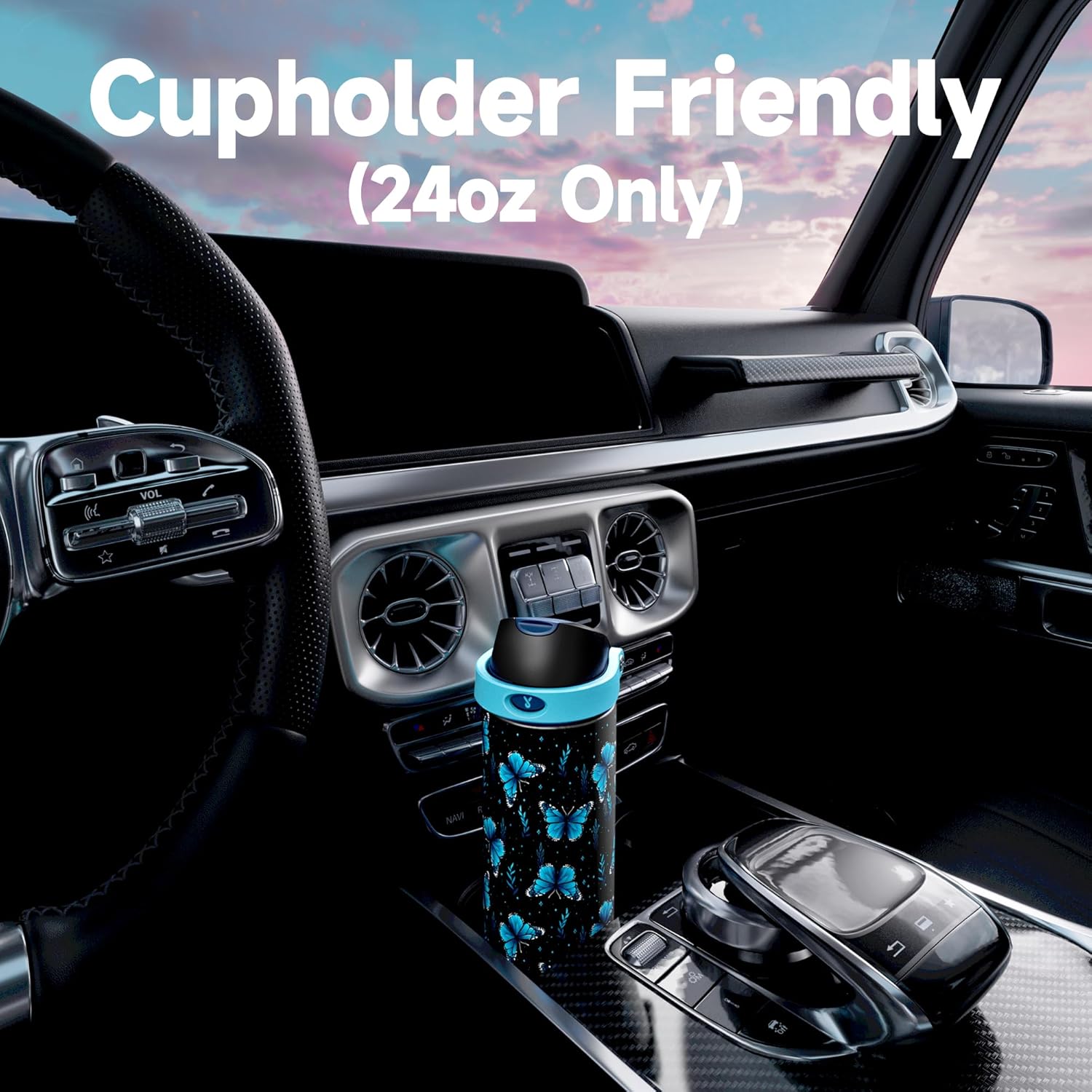 24 oz Insulated Water Bottle for Women: Meoky Glow in the Dark Water Bottle with 2-in-1 Straw and Spout Lid - Leak Proof, Cold for 24 Hours, Fits in Car Cup Holder, BPA-Free for Sports Travel, Moonlit